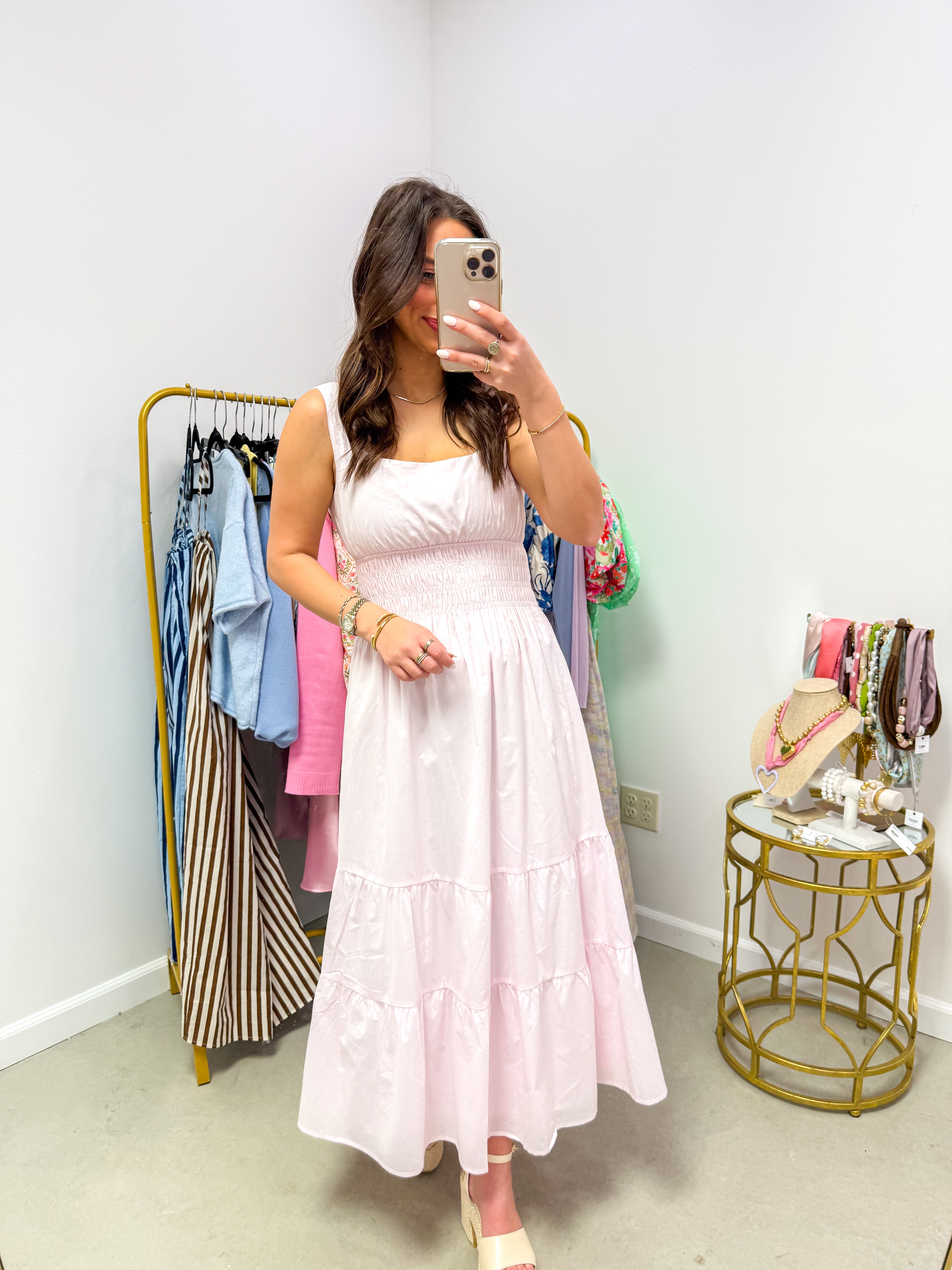 Katie Pink Smocked Midi