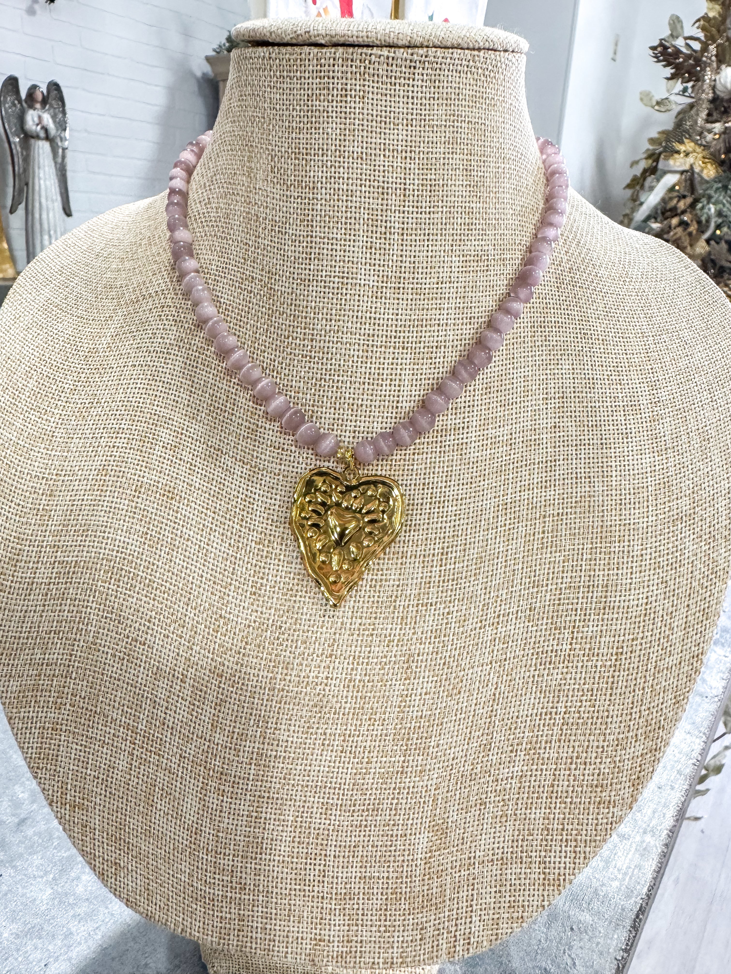 Small Purple Stone Heart Necklace