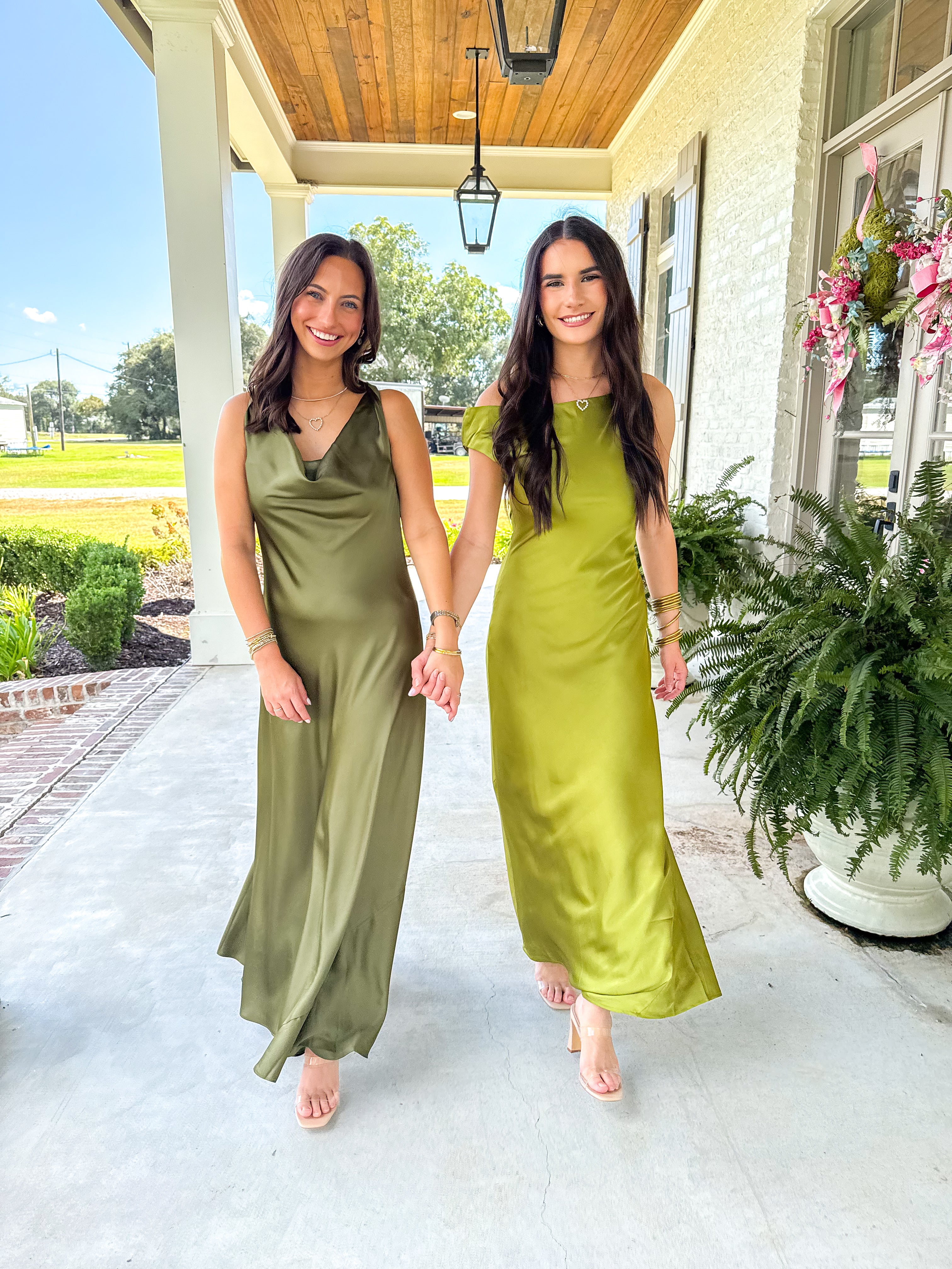 The Olive Hour One-Shoulder Satin Maxi Dress