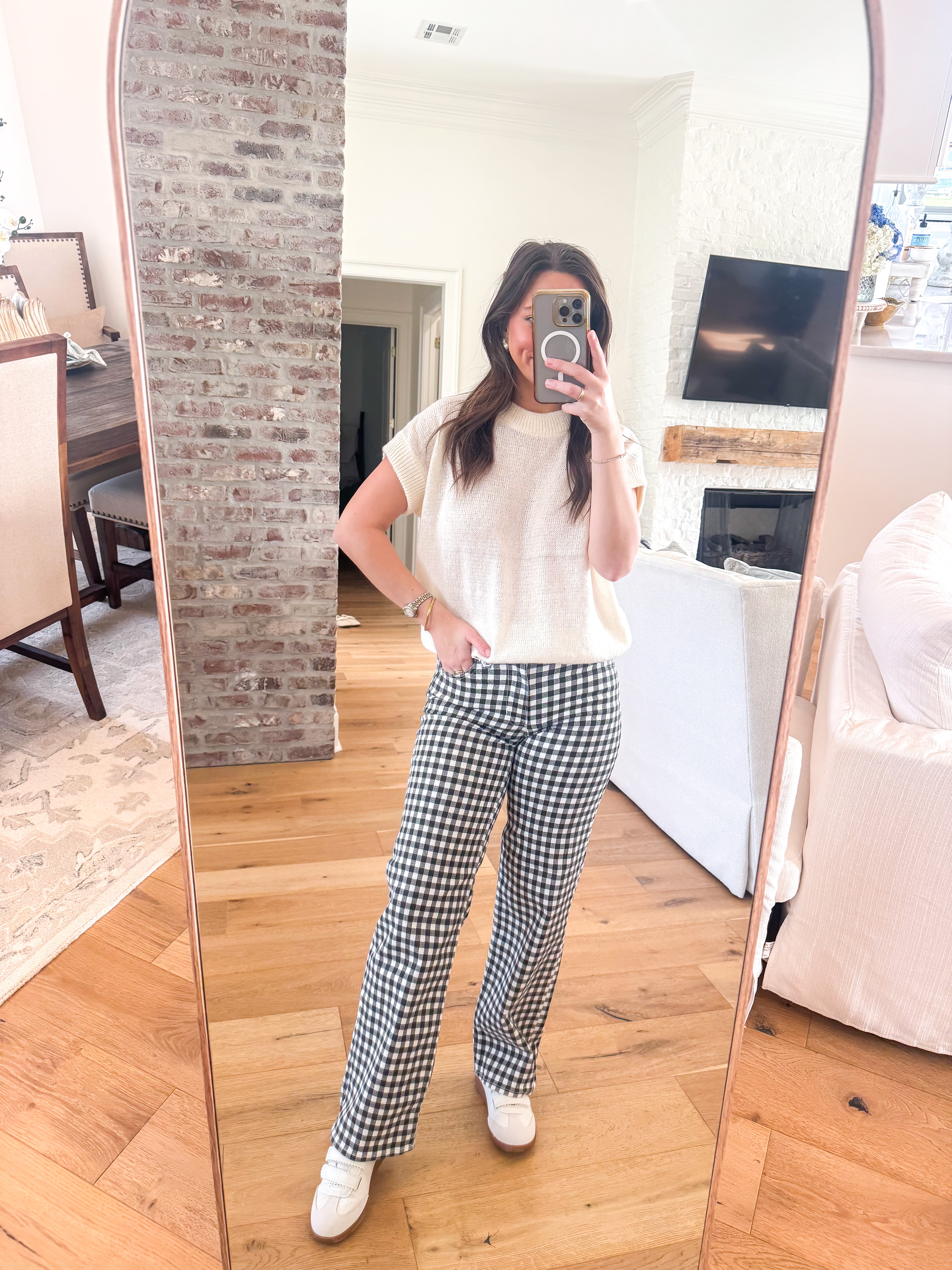 Black Gingham Mid Rise Straight