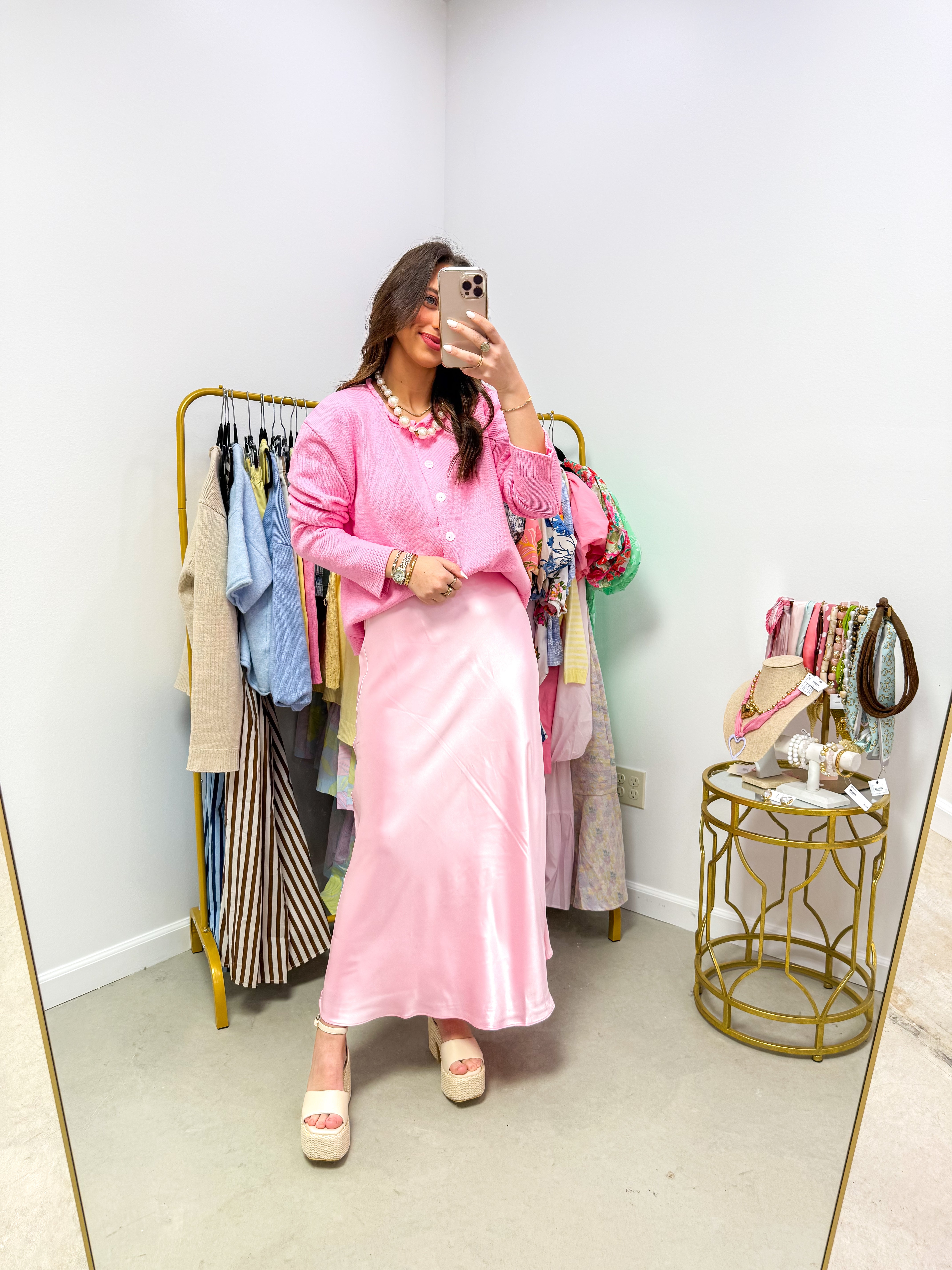 Soft Pink Satin Maxi Skirt