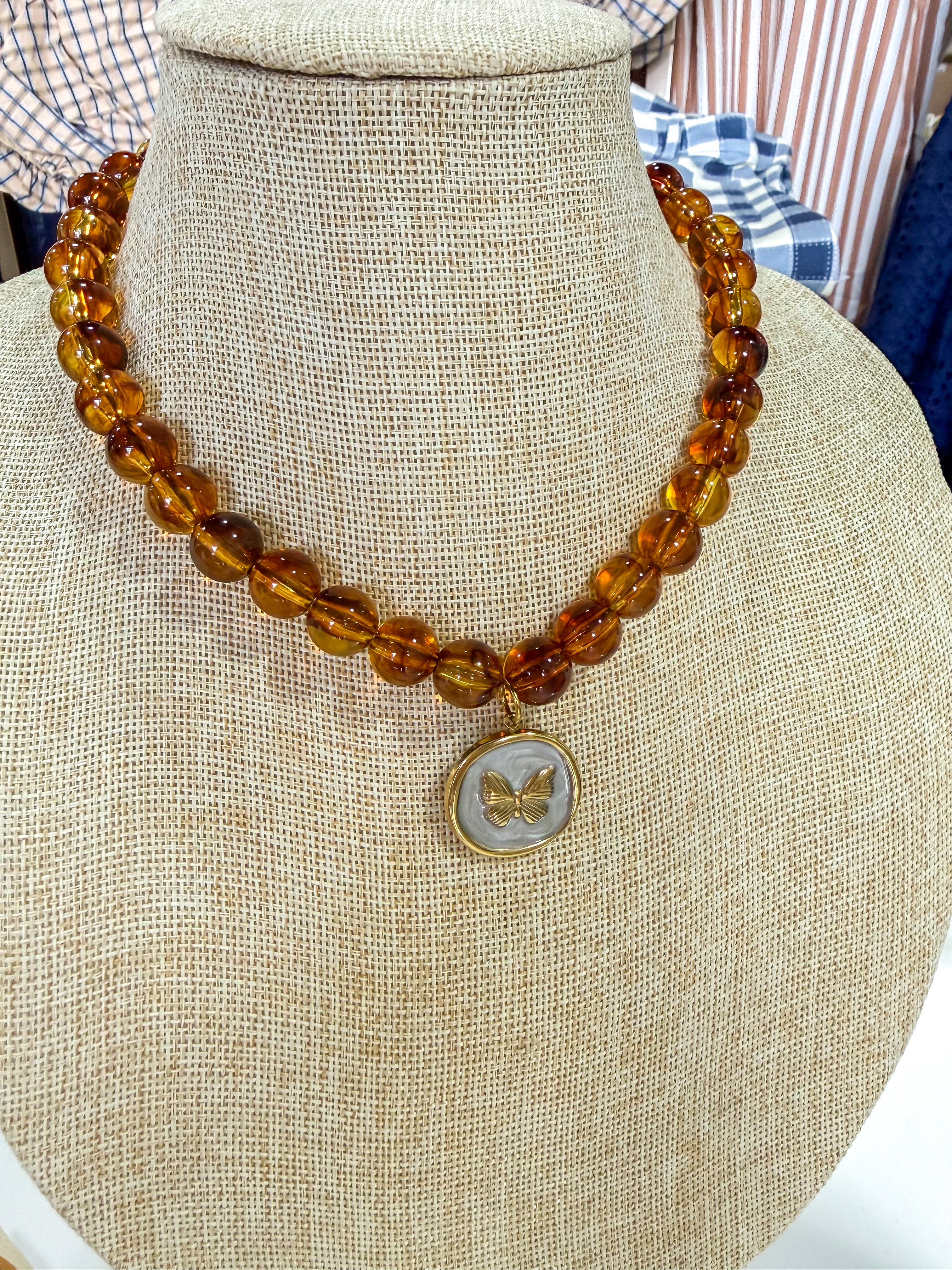 Brown Butterfly Beaded Necklace
