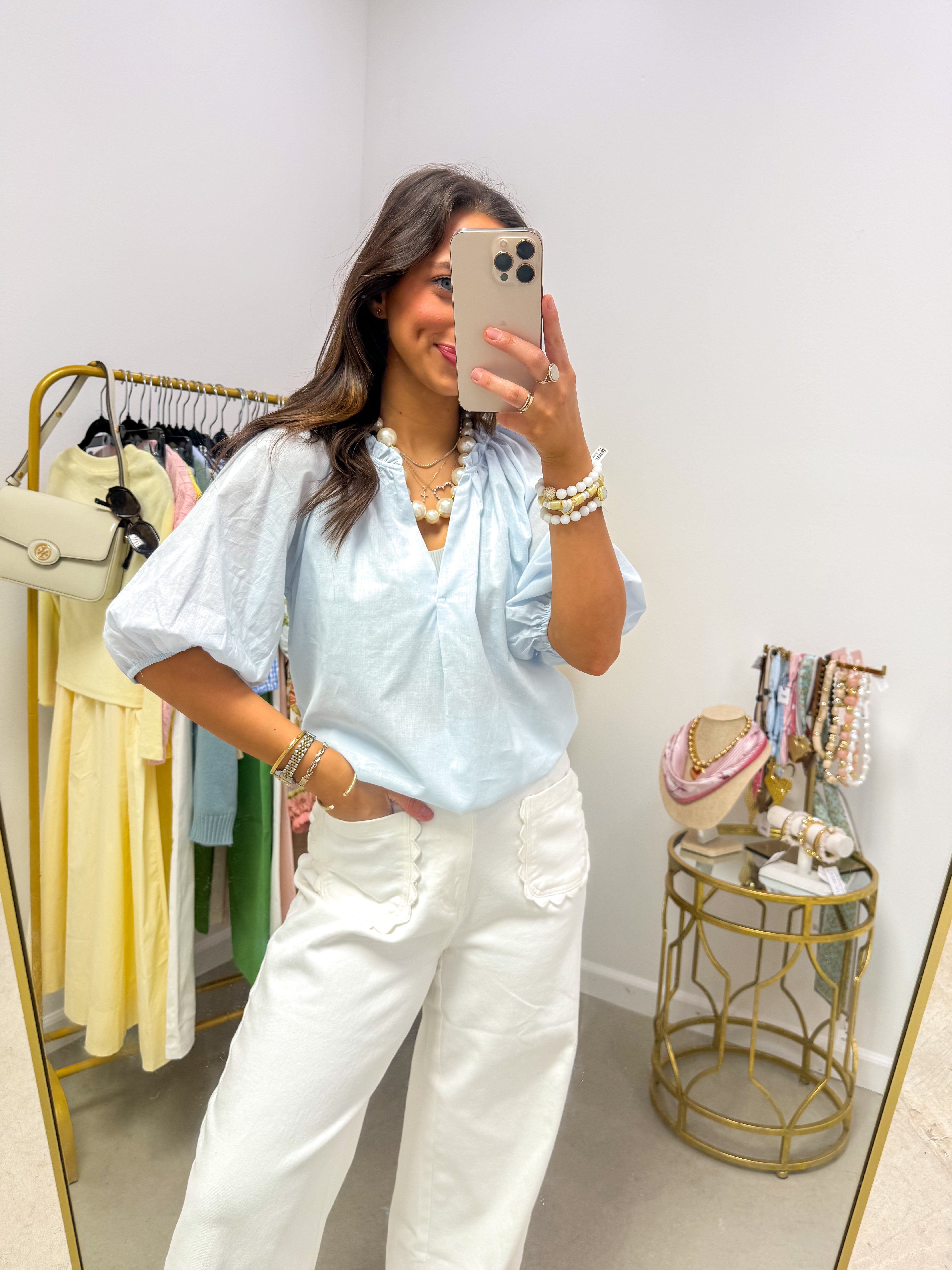 Kaia Light Blue Puff Sleeve Blouse
