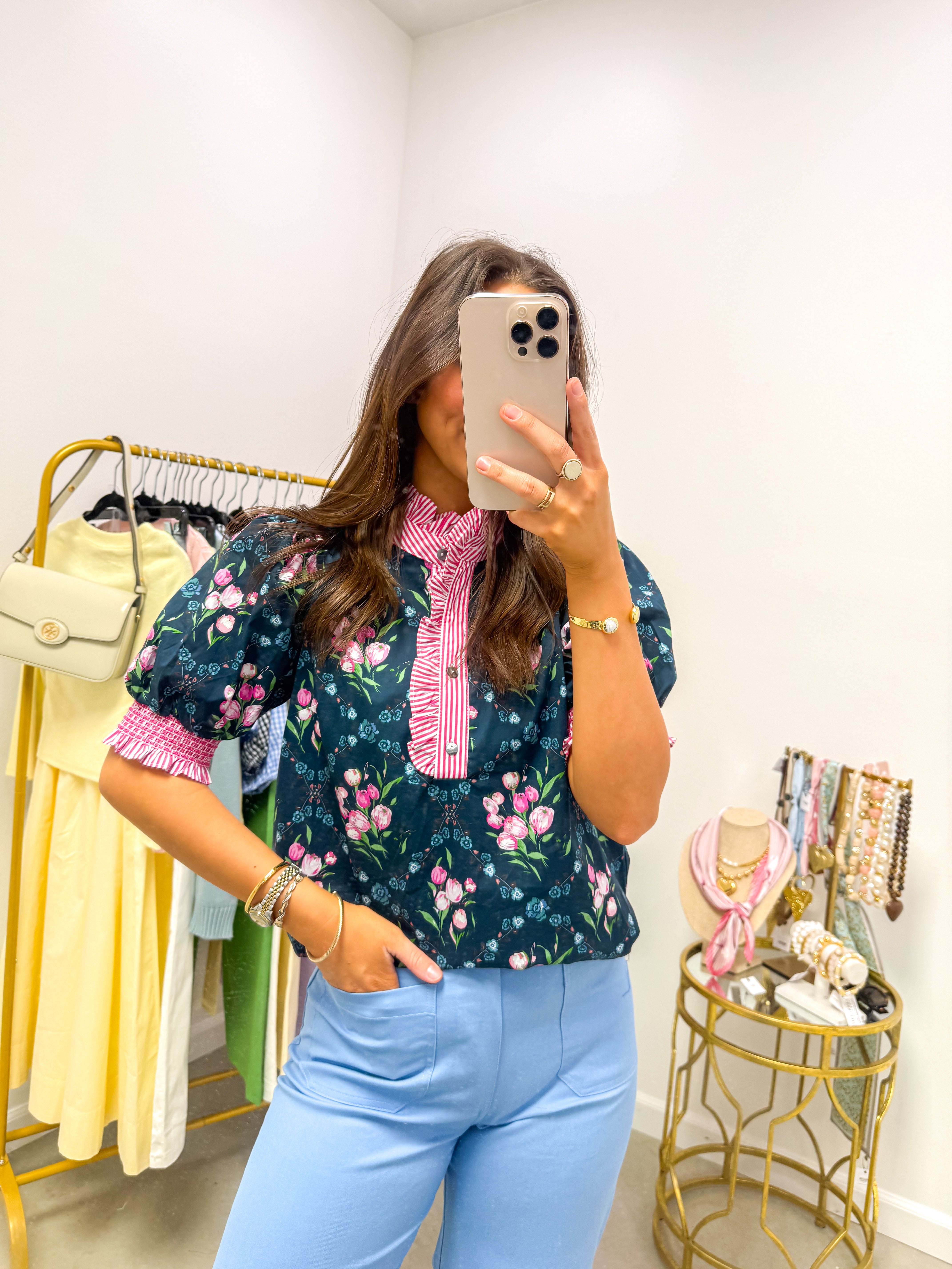 Driftwood Navy Floral Blouse