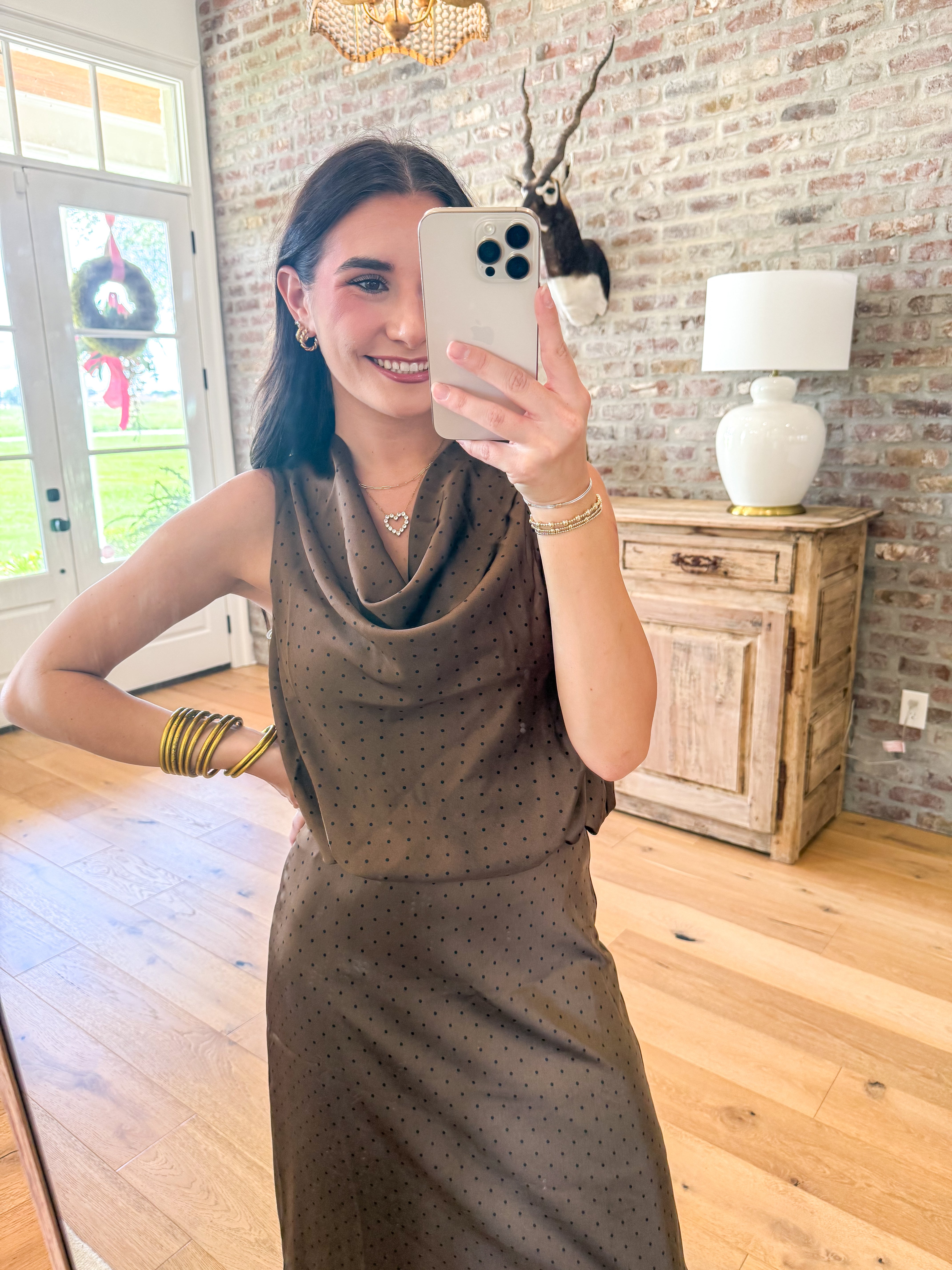 Polka Dot Draped Cowl Top