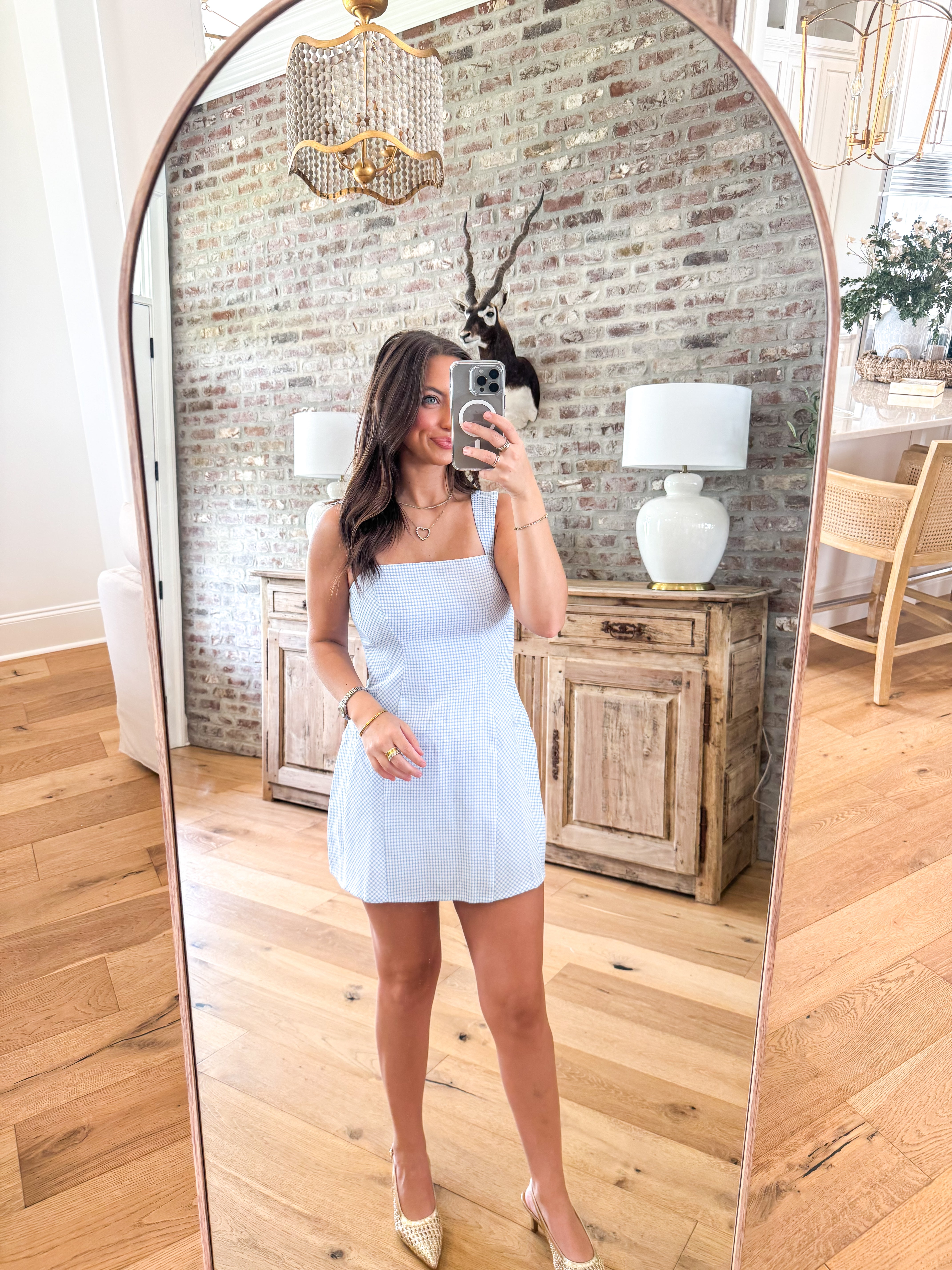 Soft Blue Gingham Mini Dress