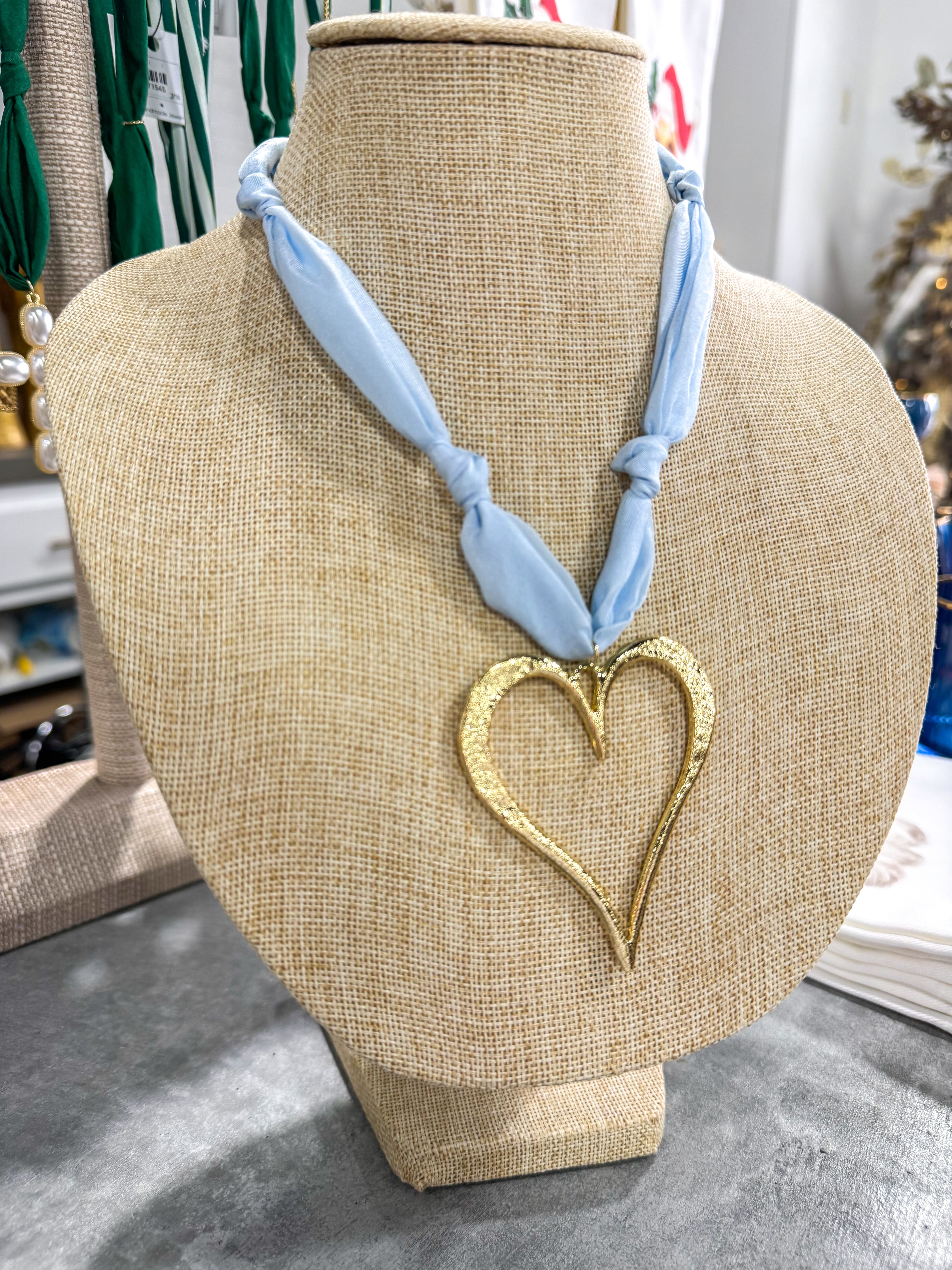 Baby Blue Large Open Heart Scarf Necklace