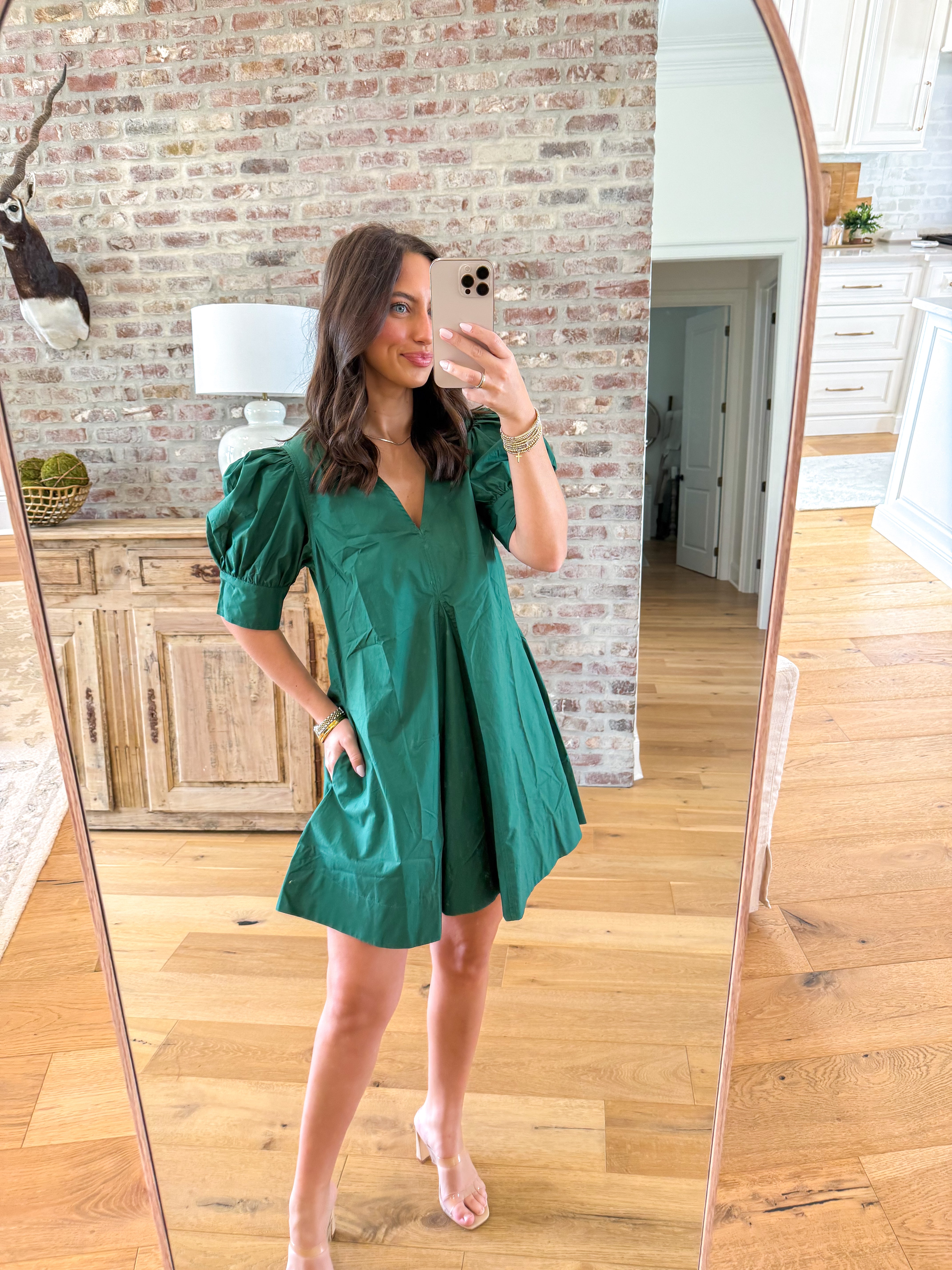 Emerald Puff Sleeve Mini Dress