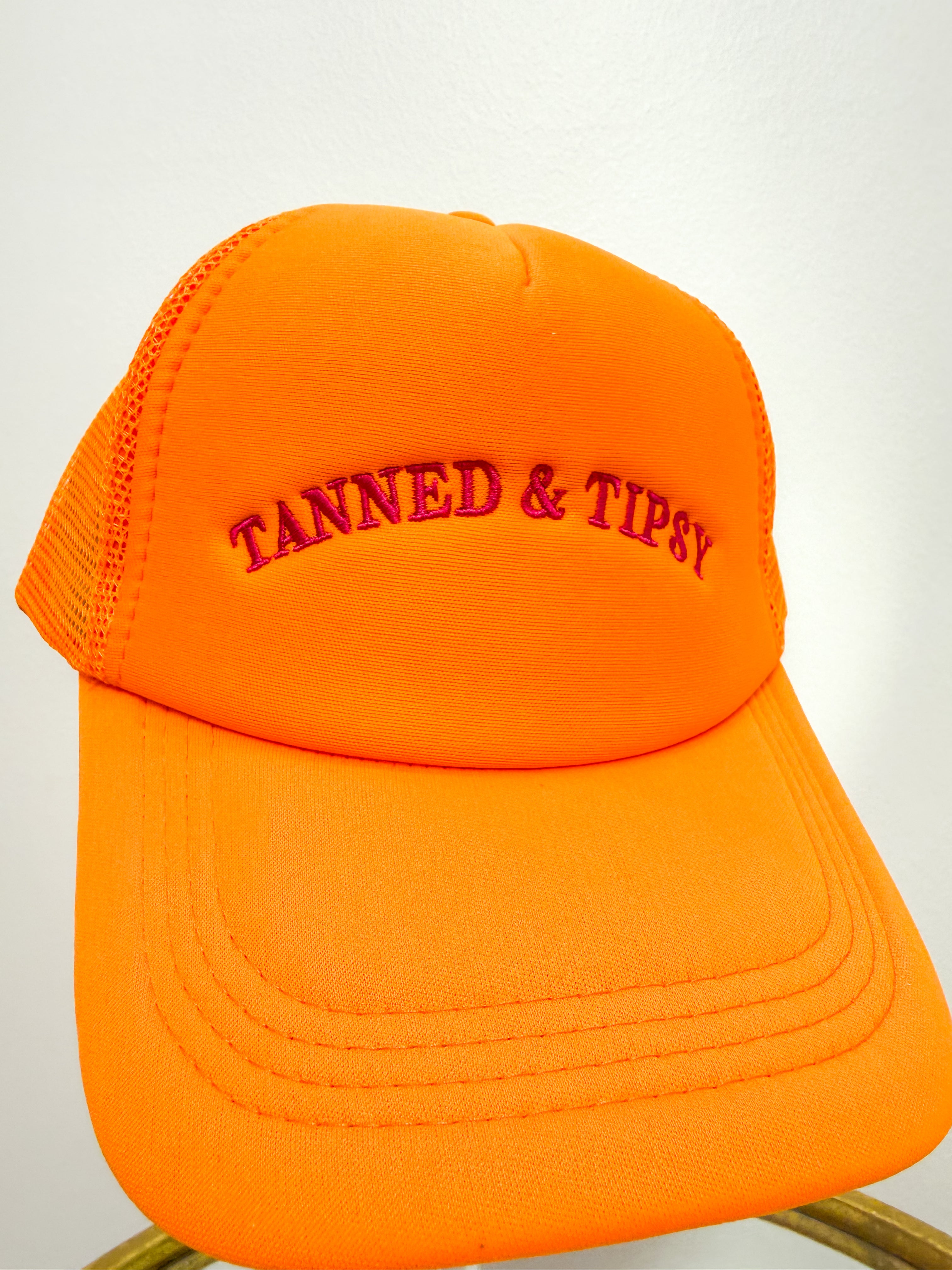 Tanned & Tipsy Trucker- Orange & Pink
