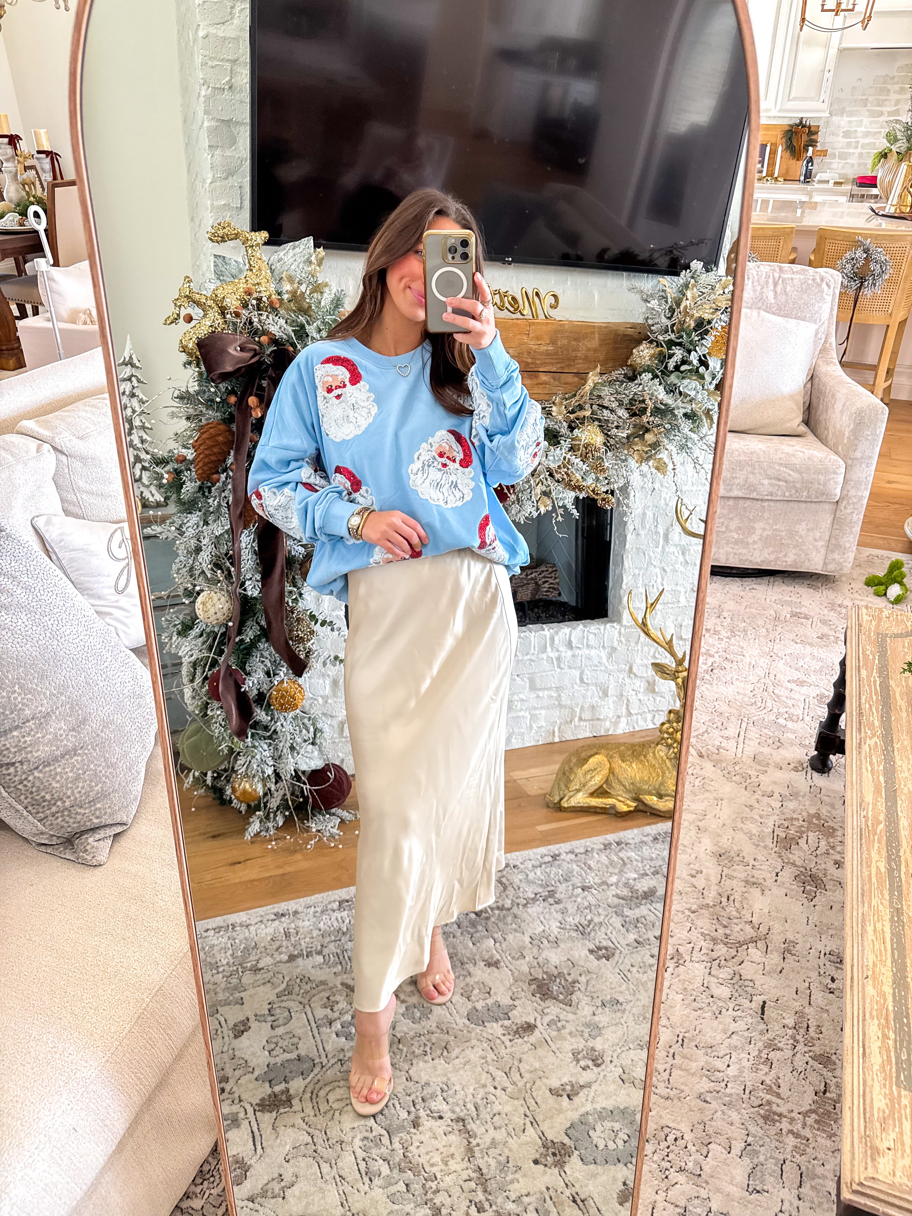 Blue Overszied Sequin Santa Sweatshirt