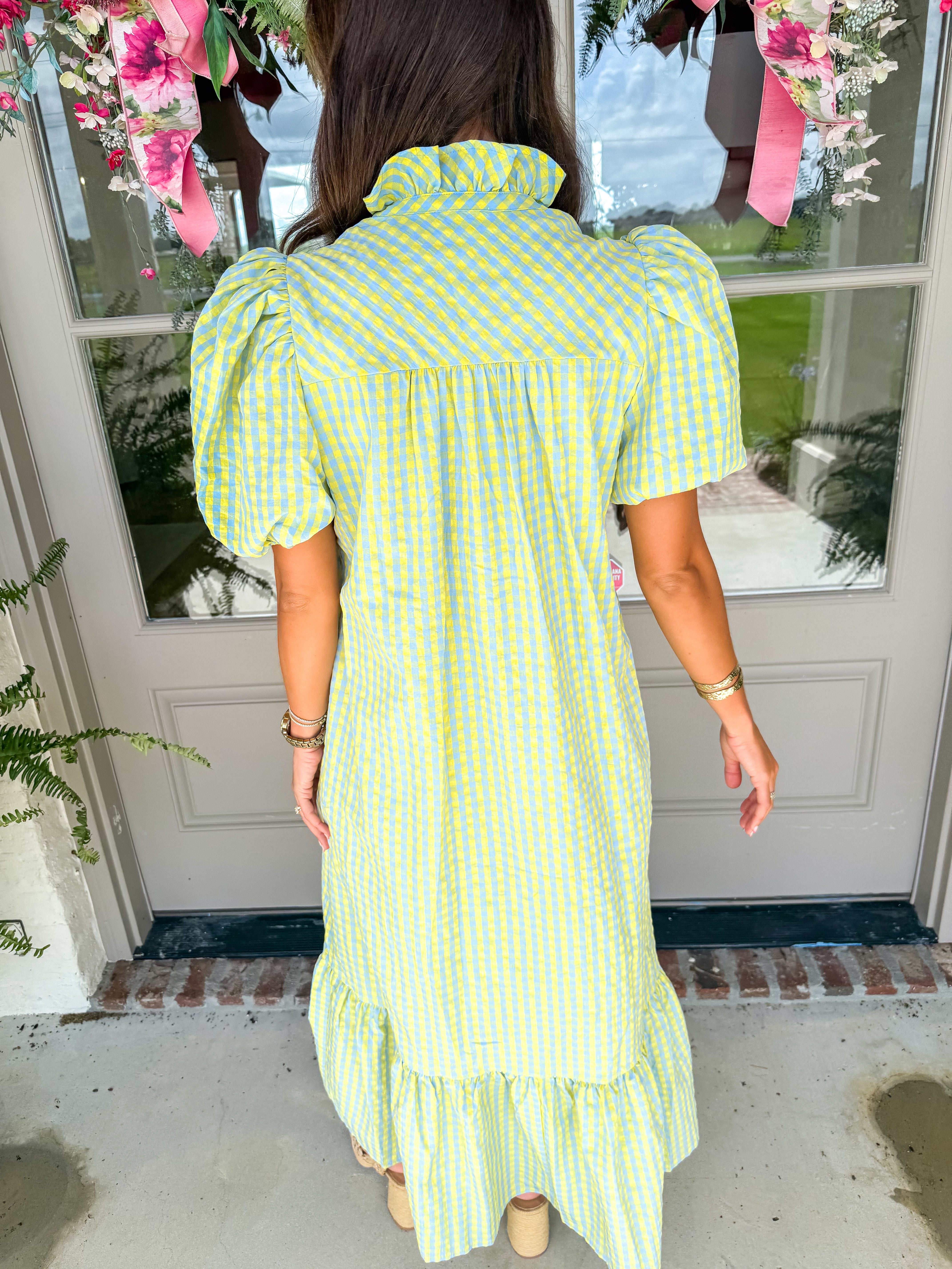 Picnic in the Park Blue Gingham Midi Dress