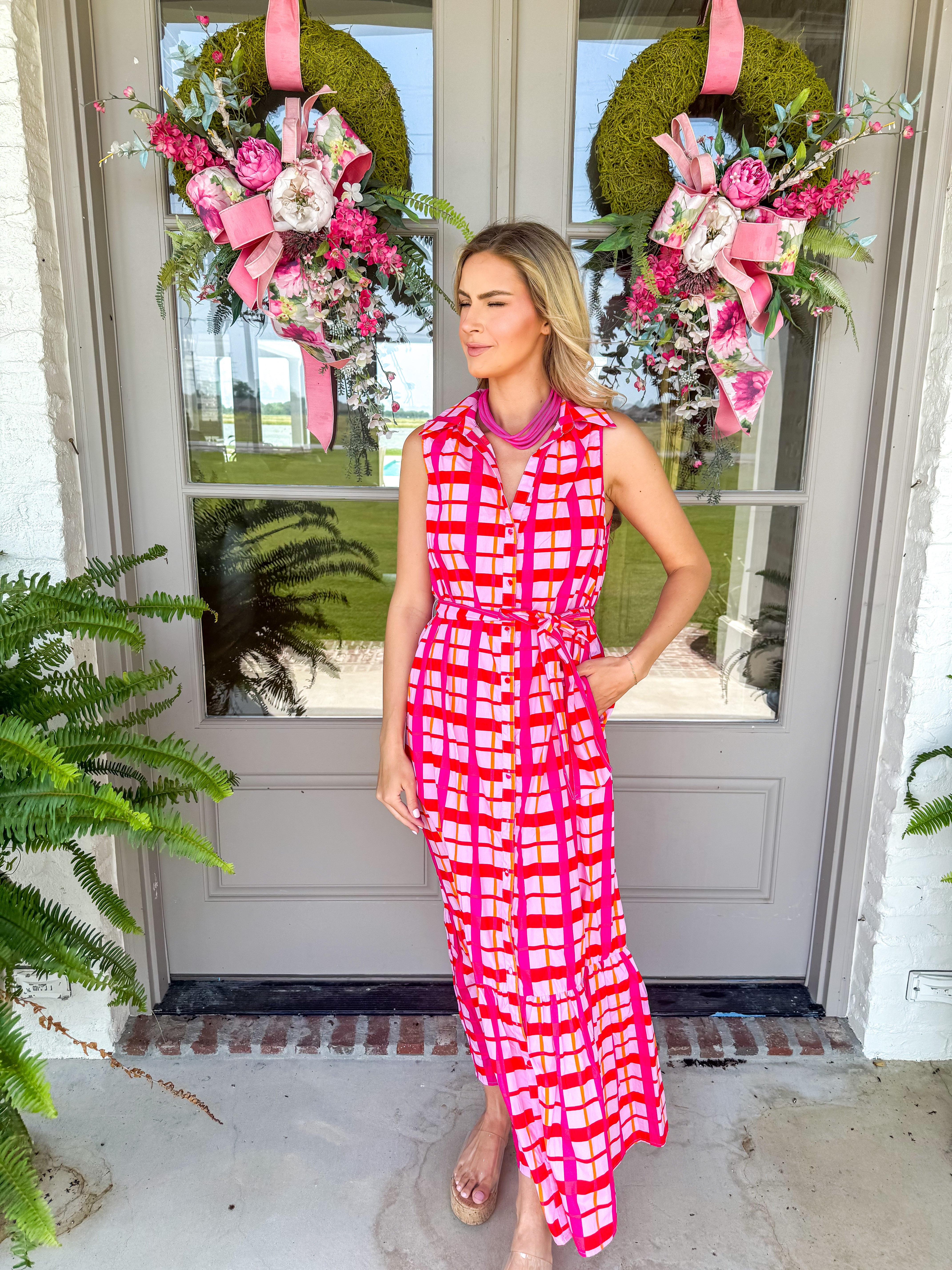 Darvy Checker Cileah Collared Maxi Dress