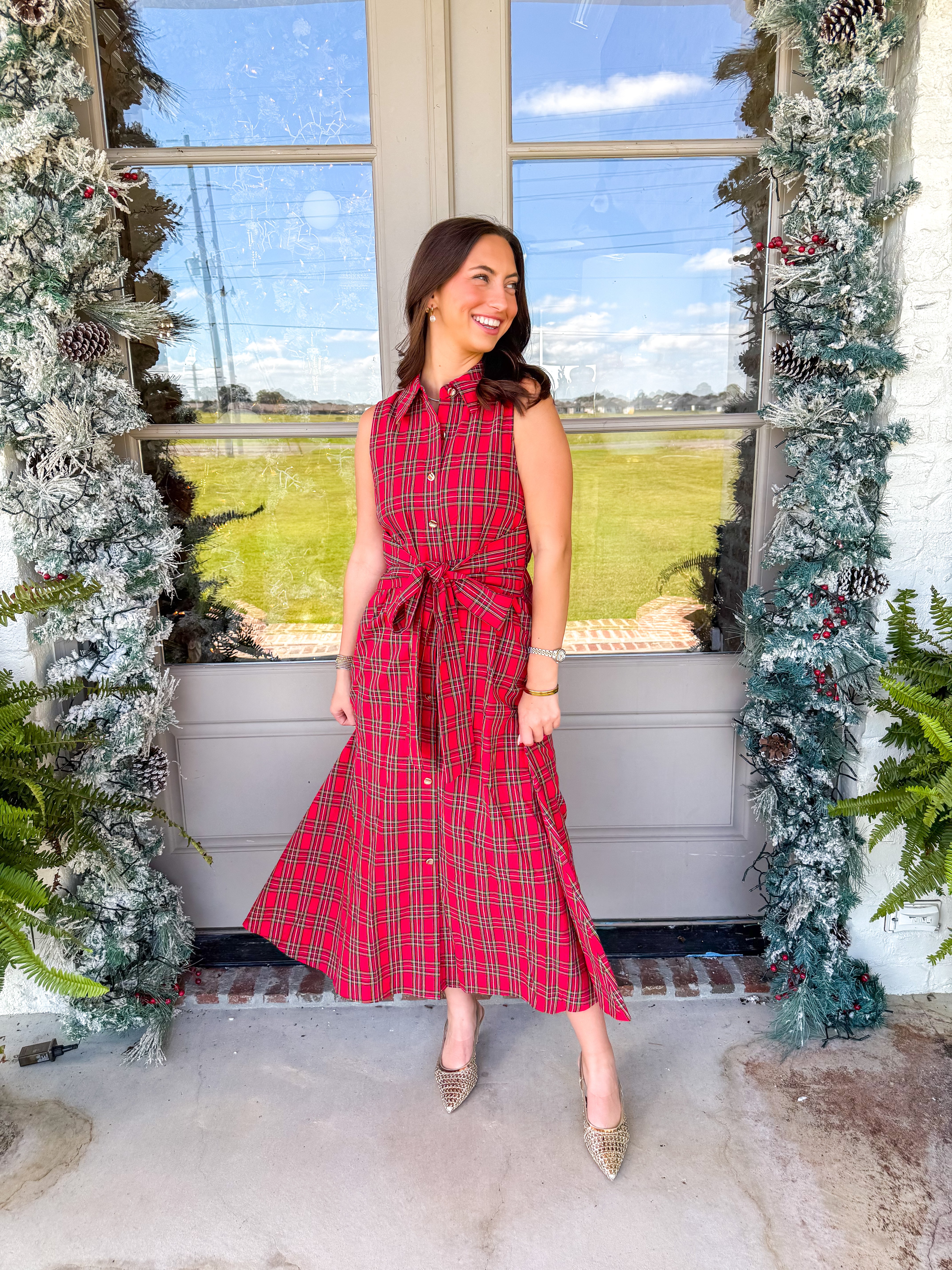 Scarlett Fields Plaid Midi Dress Red
