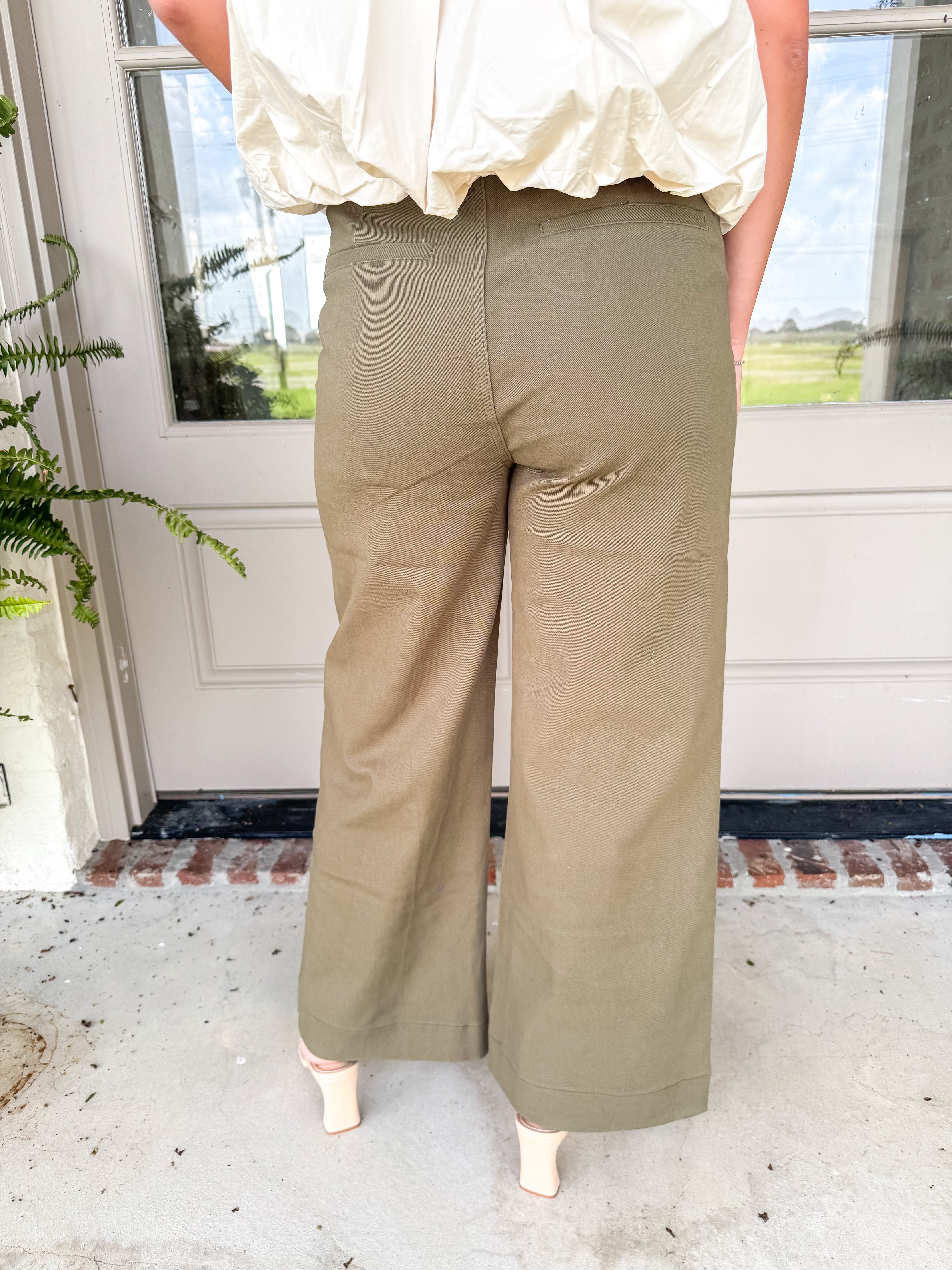 Scalloped Wide Leg Trousers Olive