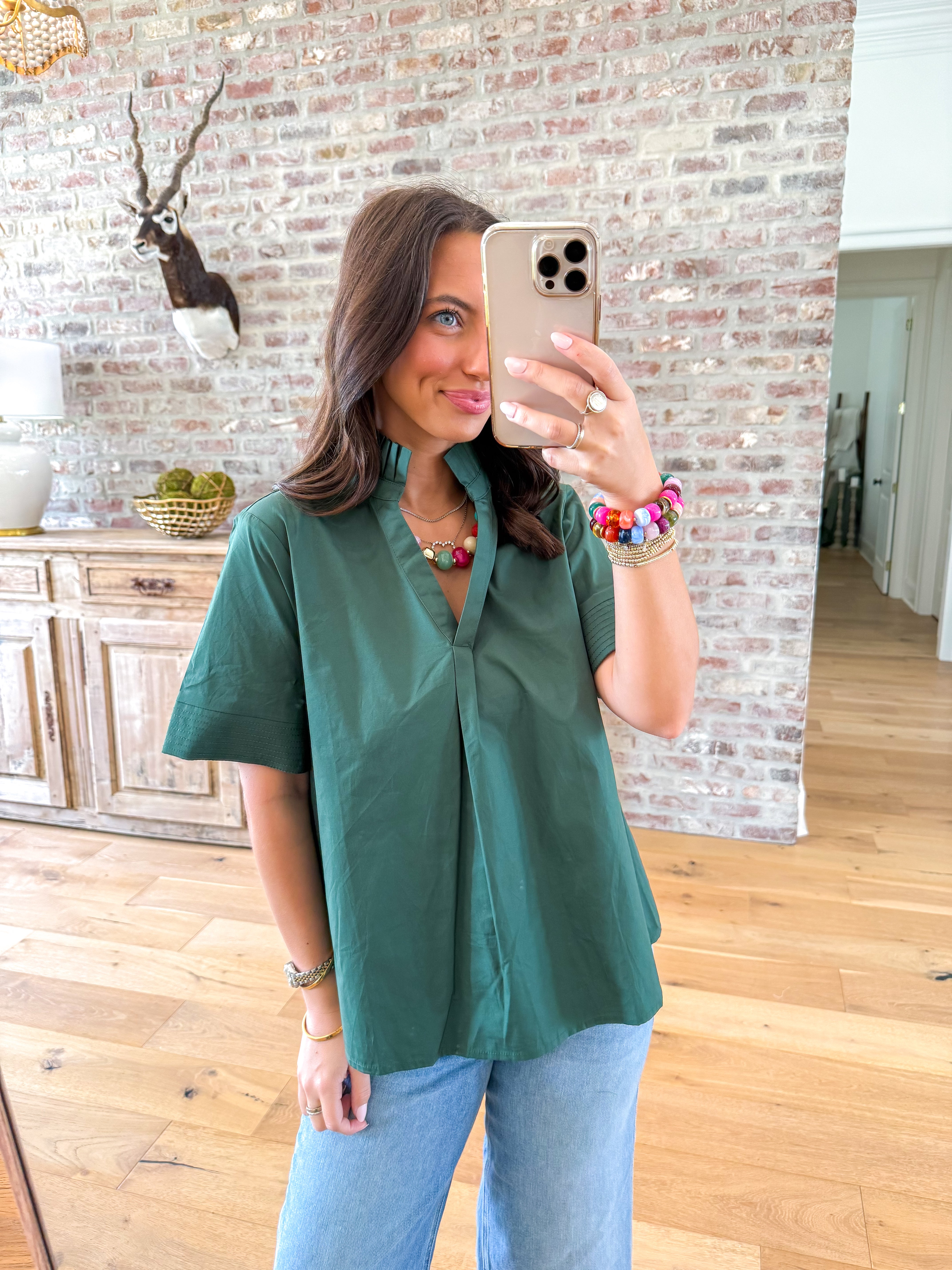 Olive You Pleated Collar Blouse