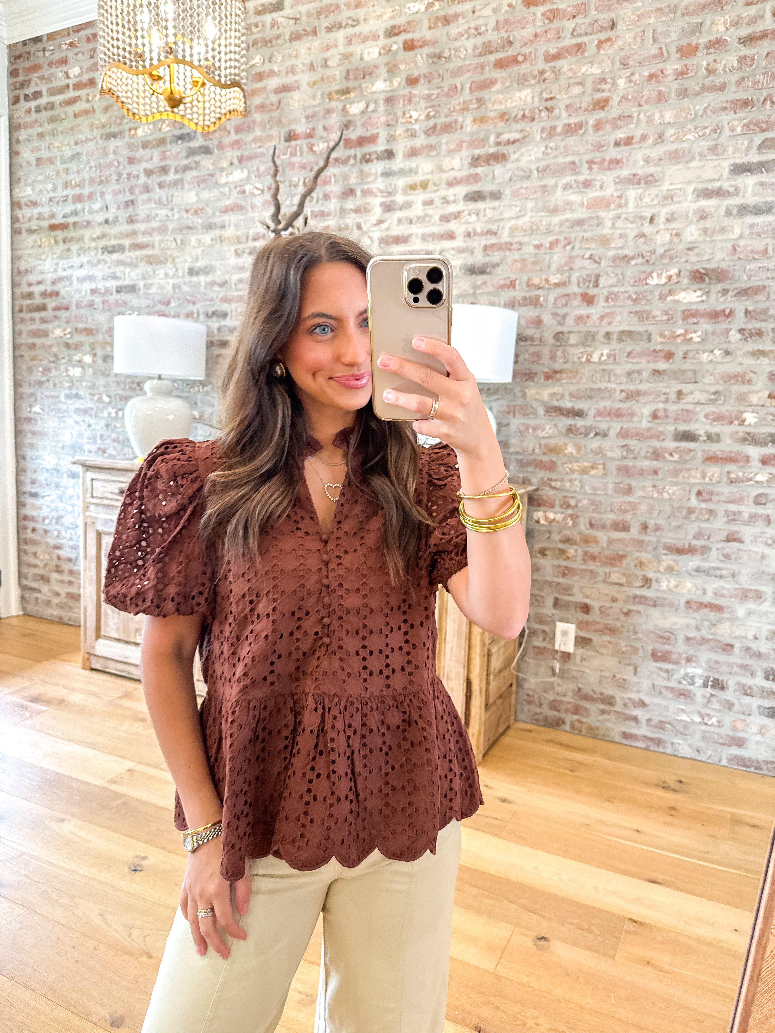 Chocolate Eyelet Peplum Blouse