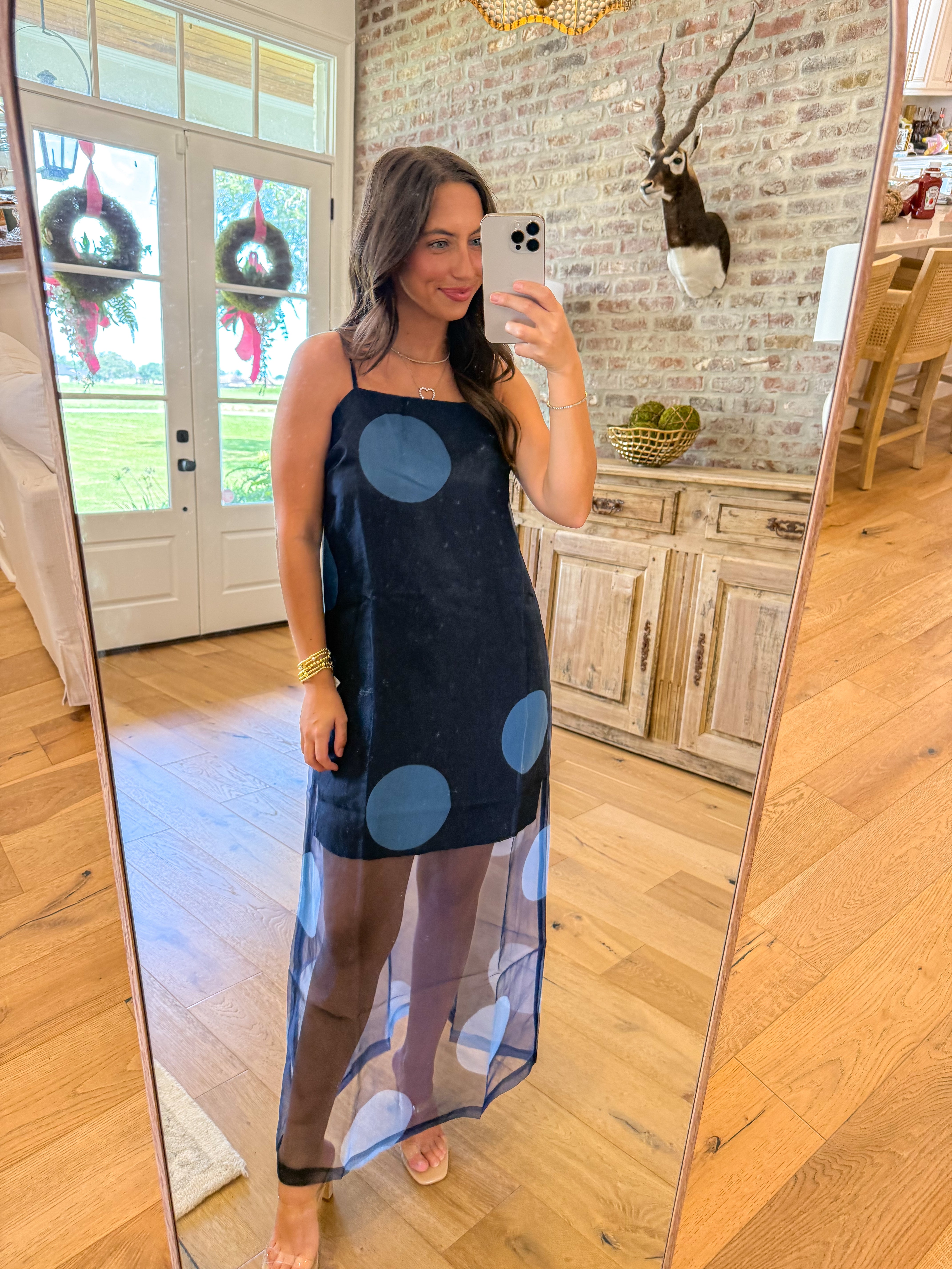 Navy Polka Dot Maxi Slip Dress
