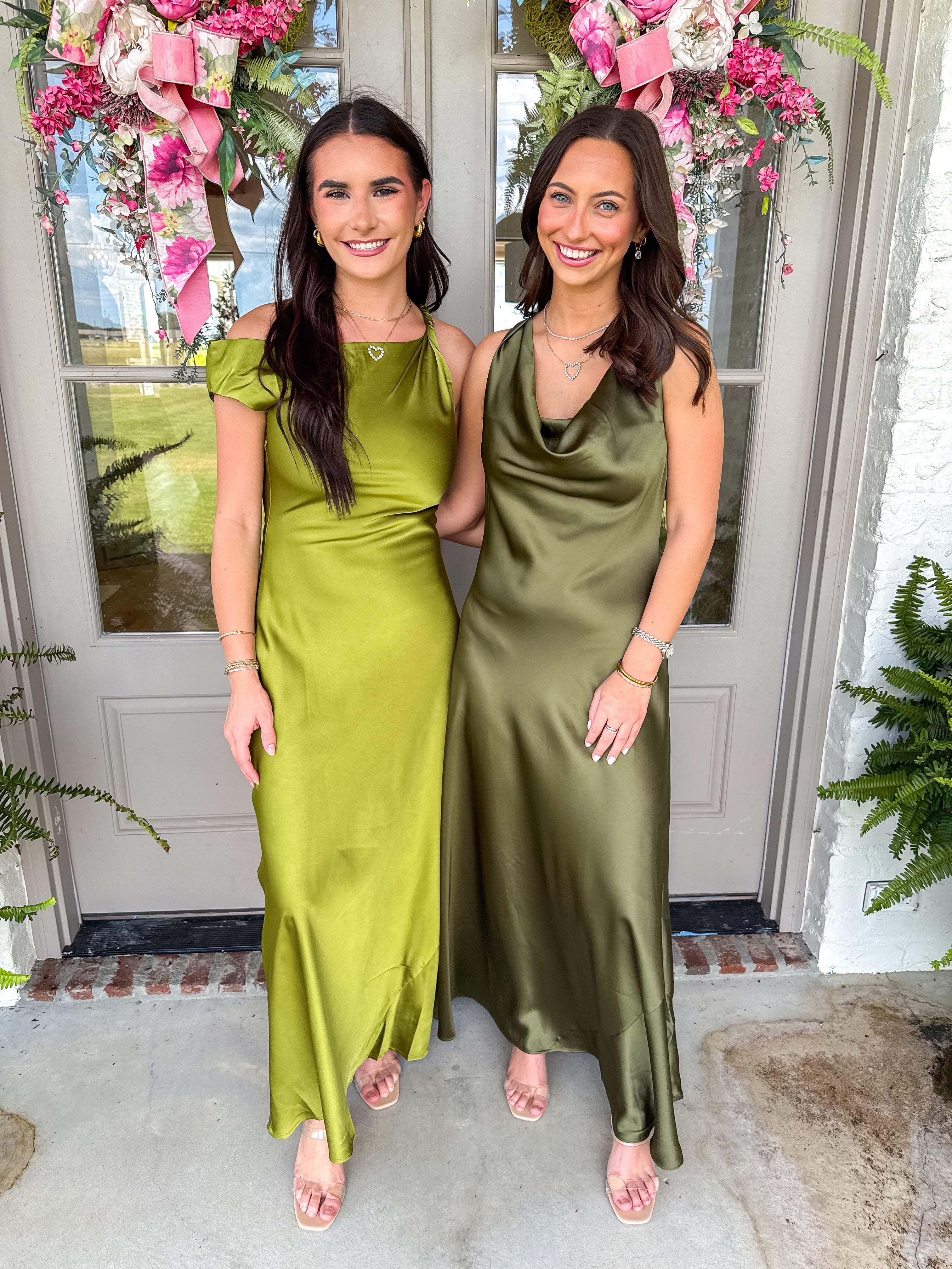 The Olive Hour One-Shoulder Satin Maxi Dress