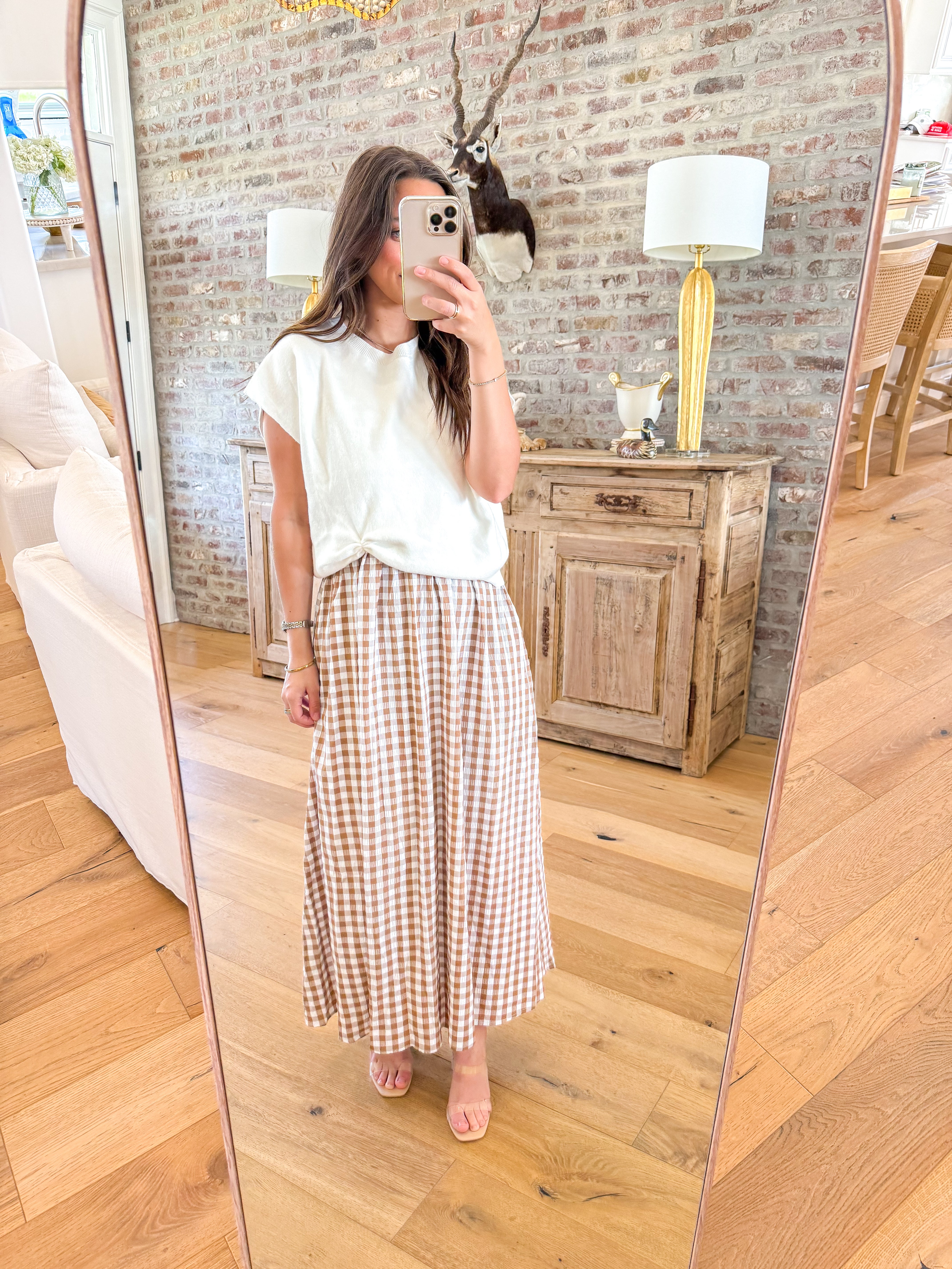 Taupe Gingham & Grace Midi Dress
