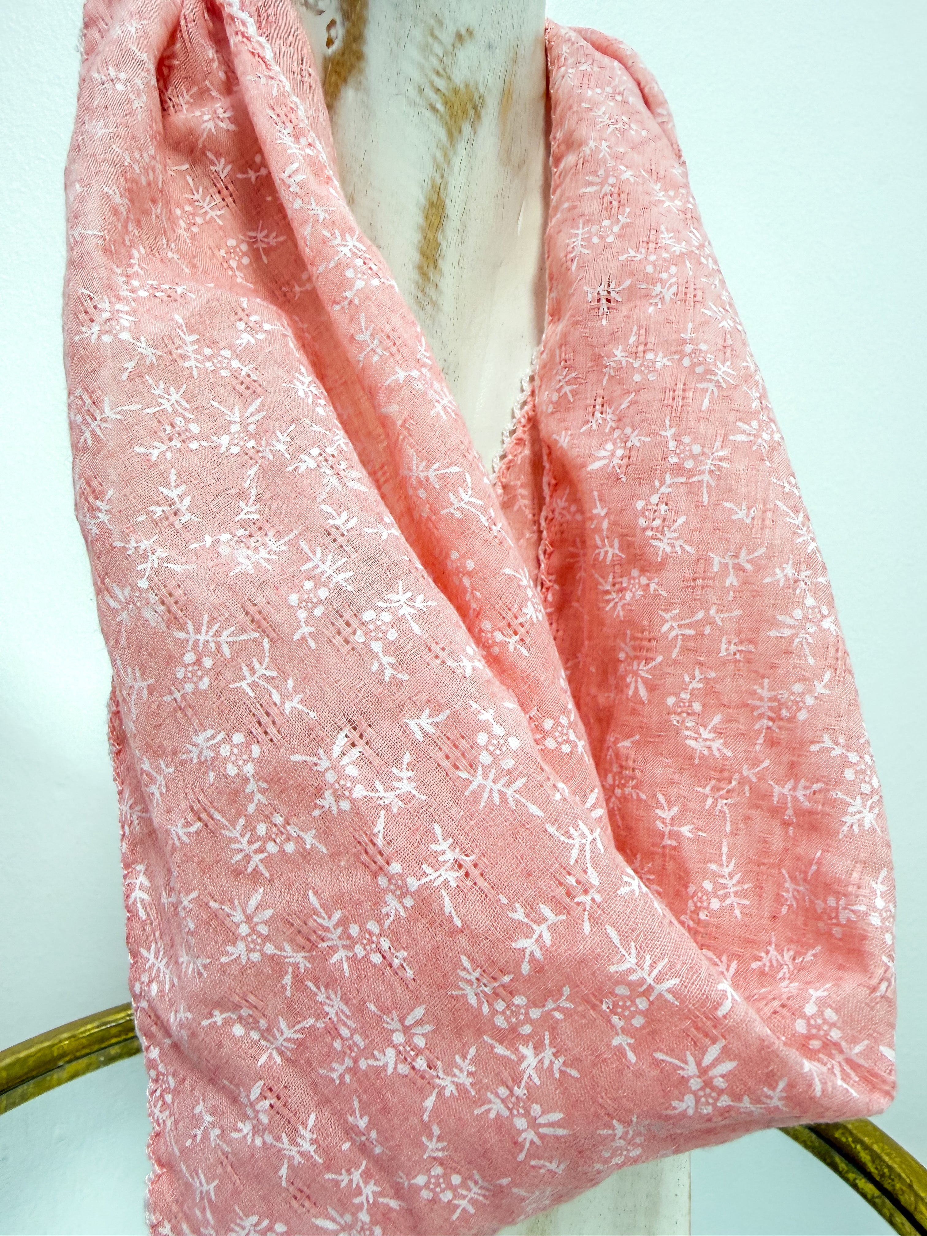 Pink Lace Floral Scarf