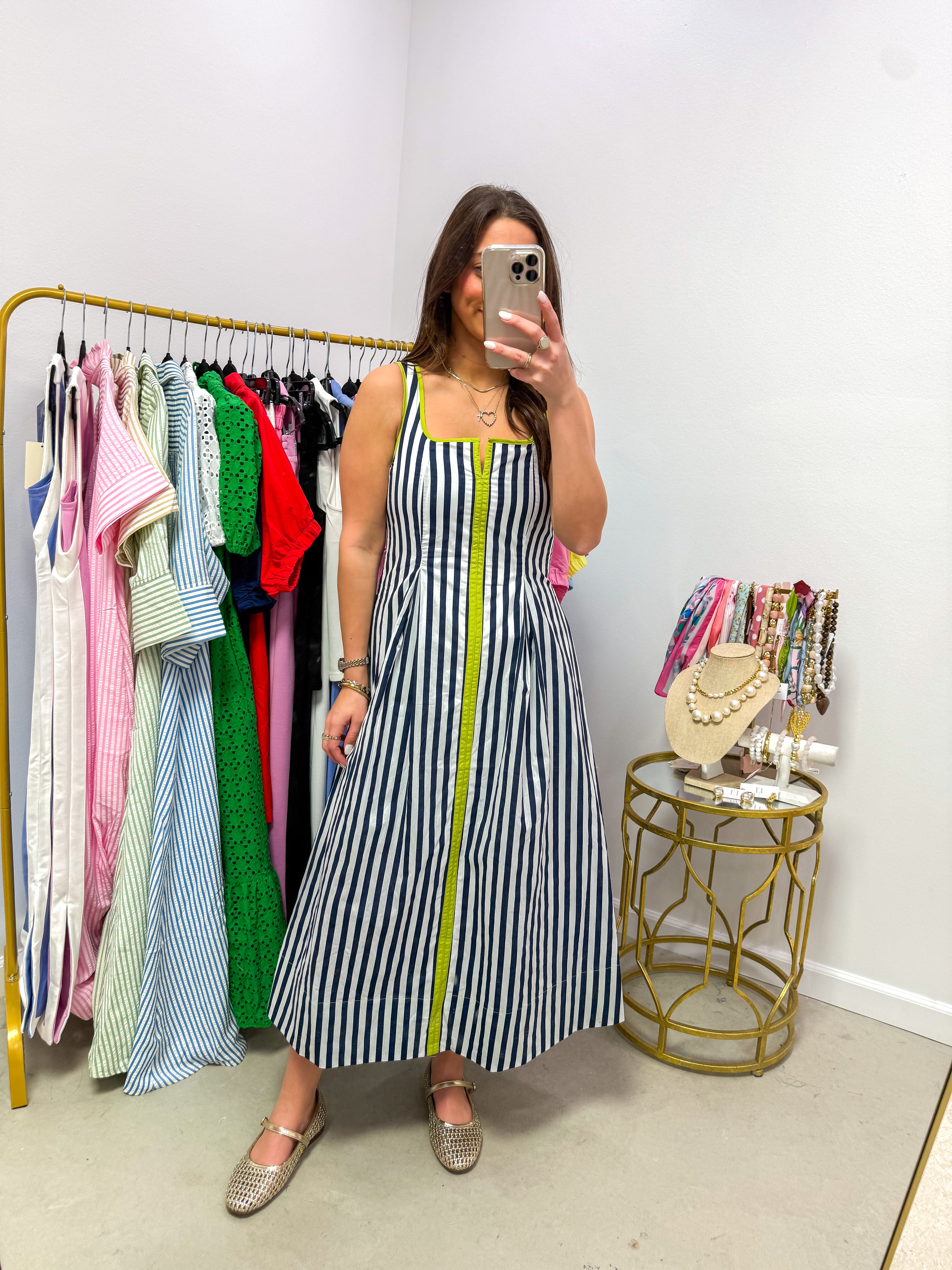 Midnight Lime Striped Midi