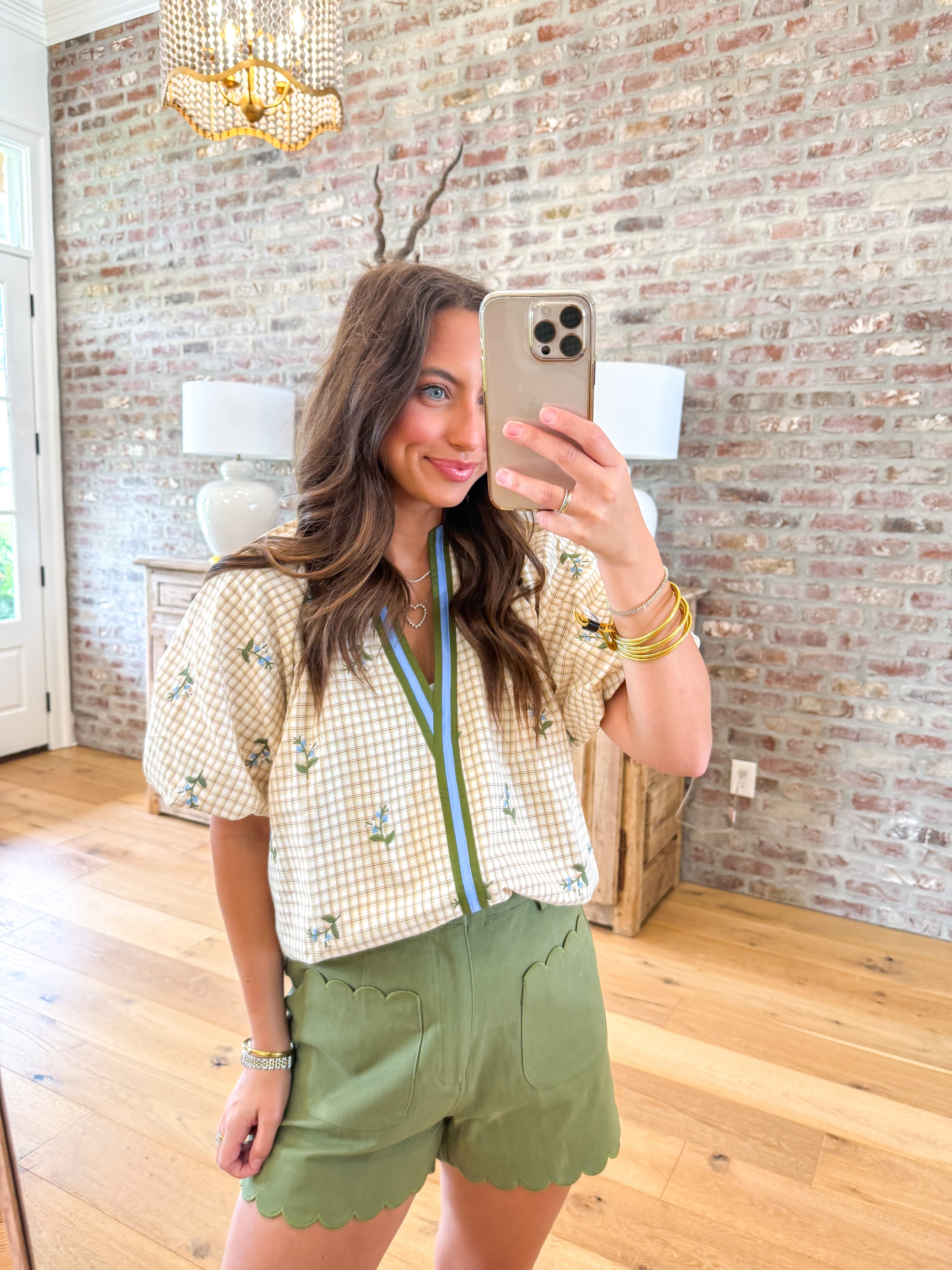 Garden Party Gingham Top Ecru