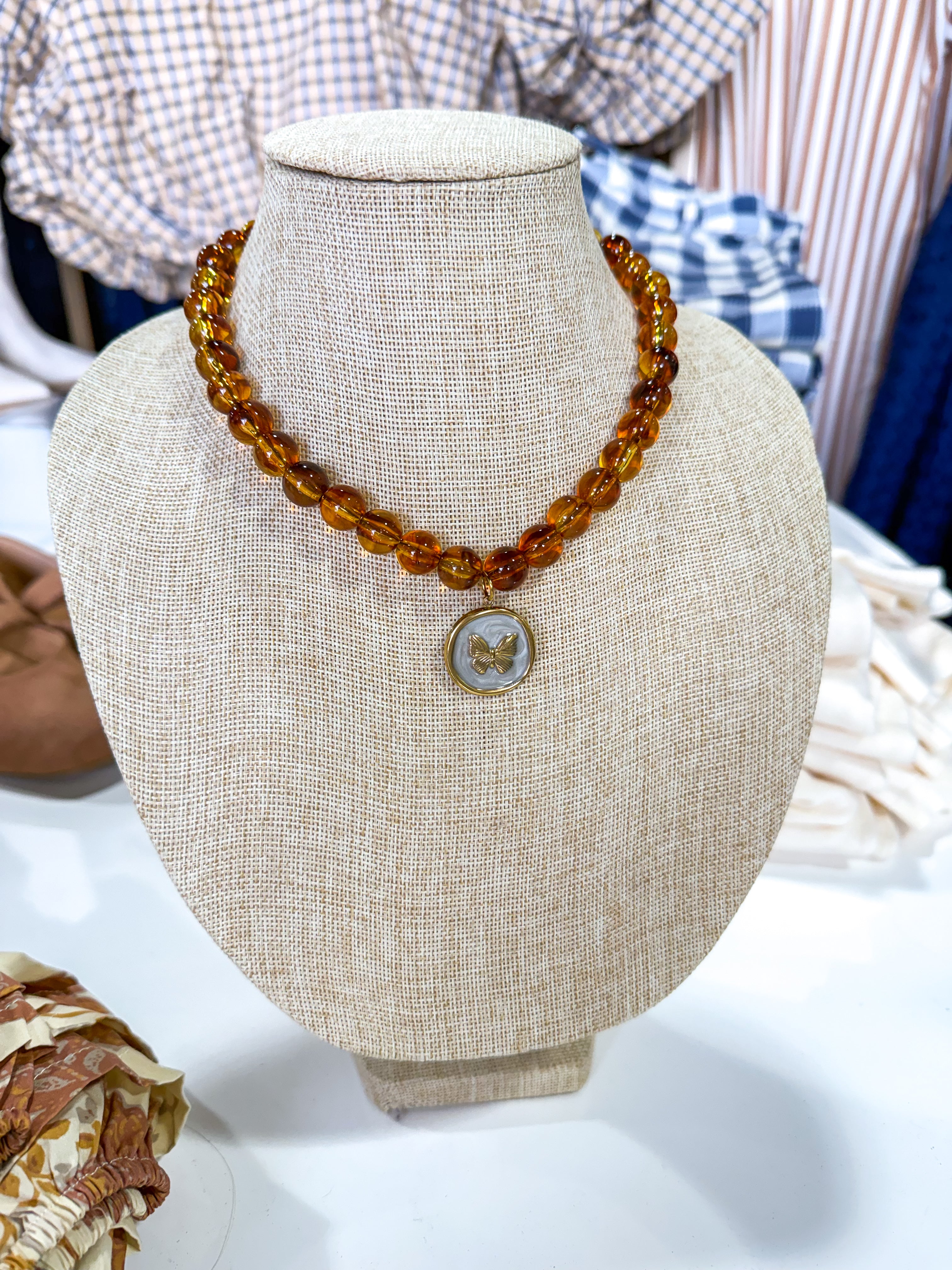 Brown Butterfly Beaded Necklace