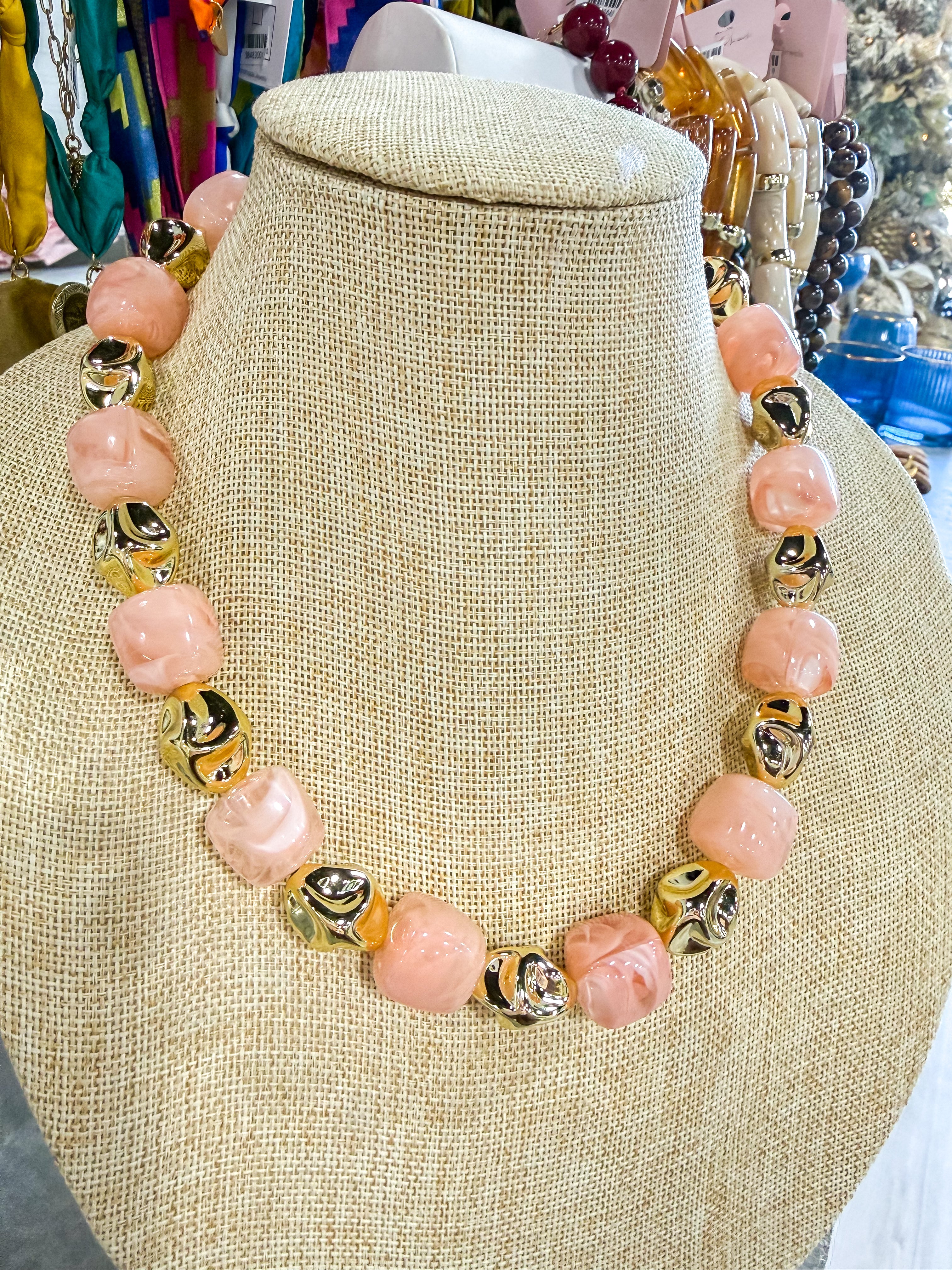 Pink & Gold Stone Necklace