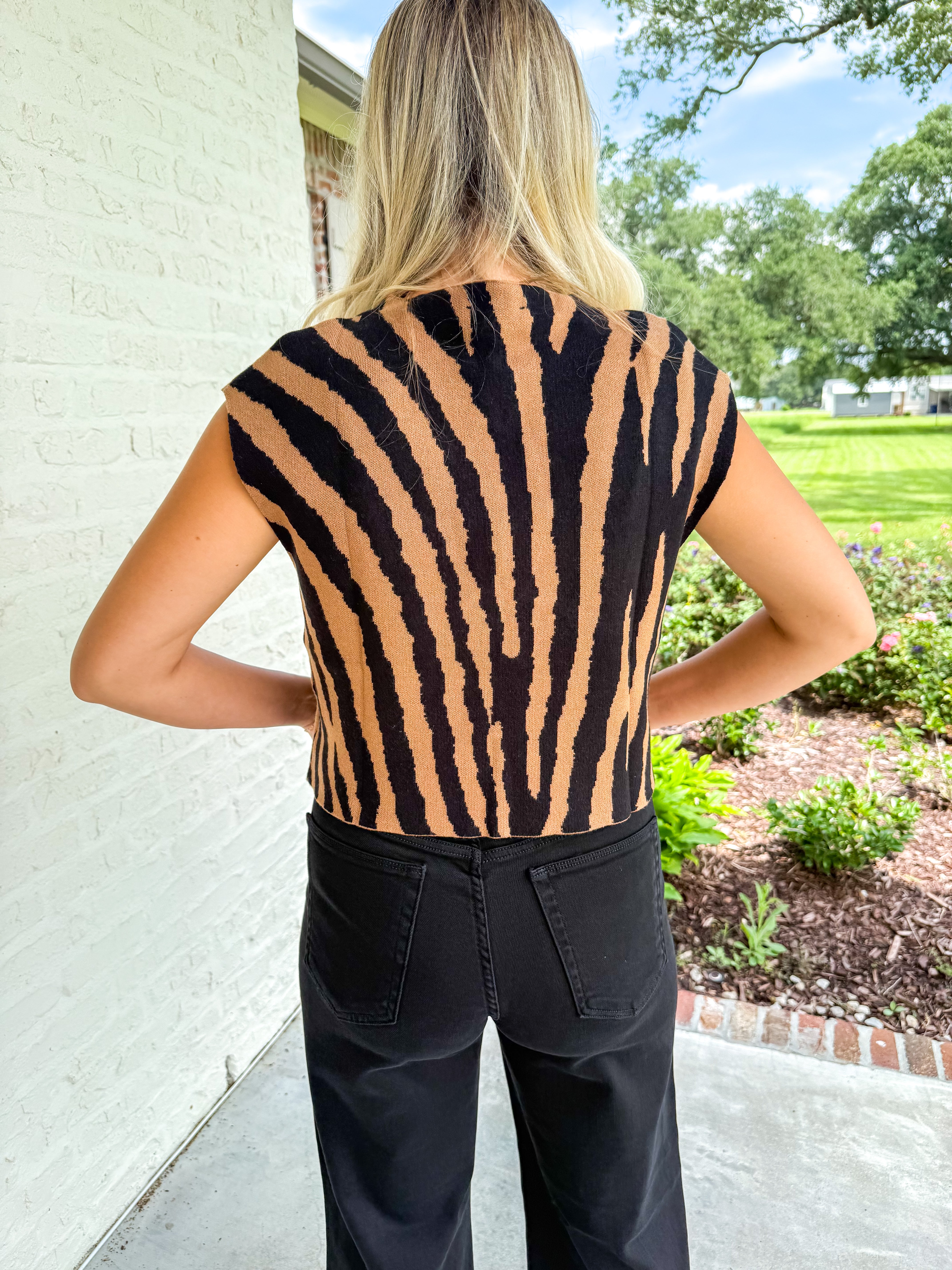 Wild Side Mock Neck Knit Top Brown/Black