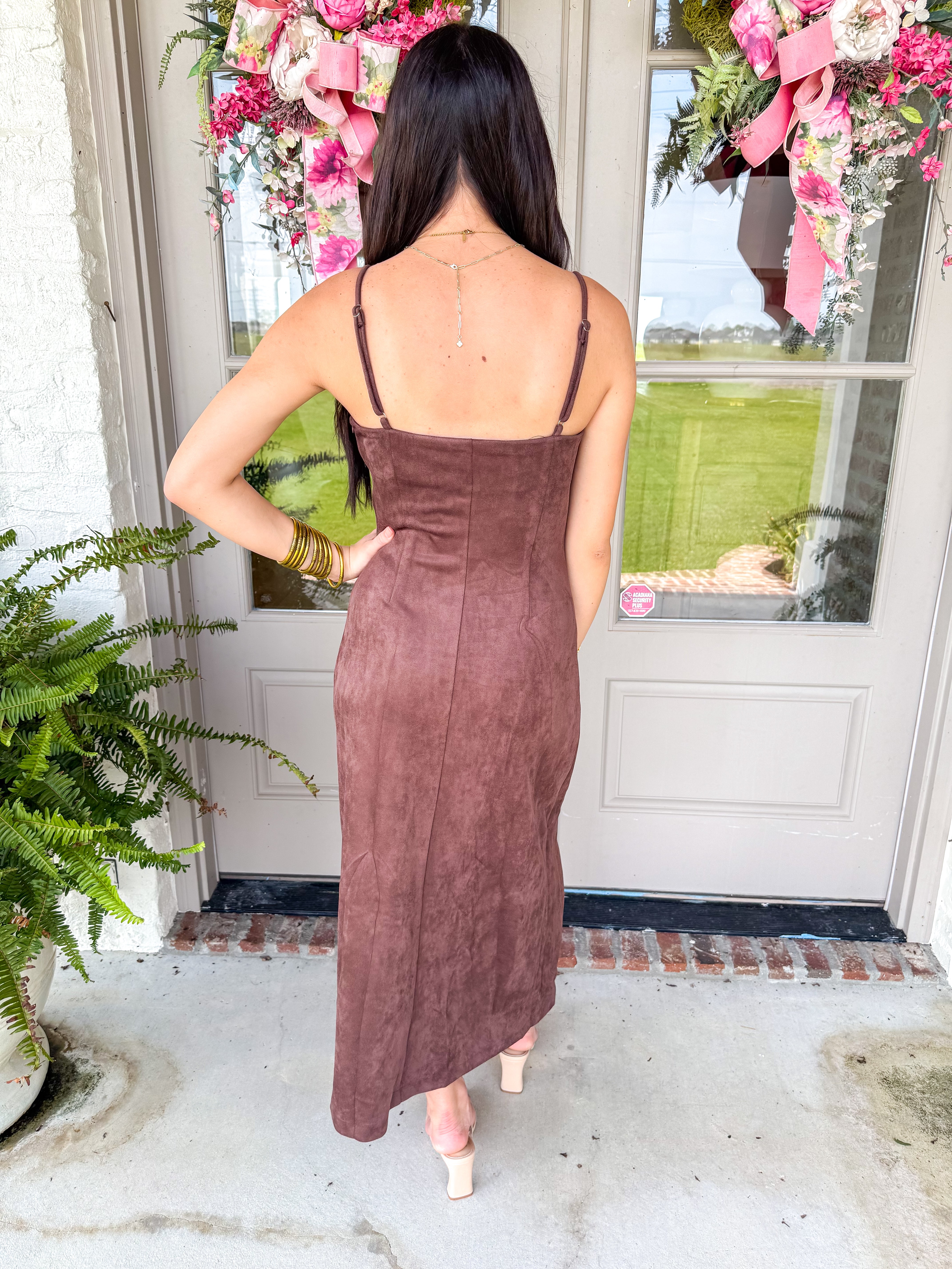 Espresso Suede Midi Slip Dress