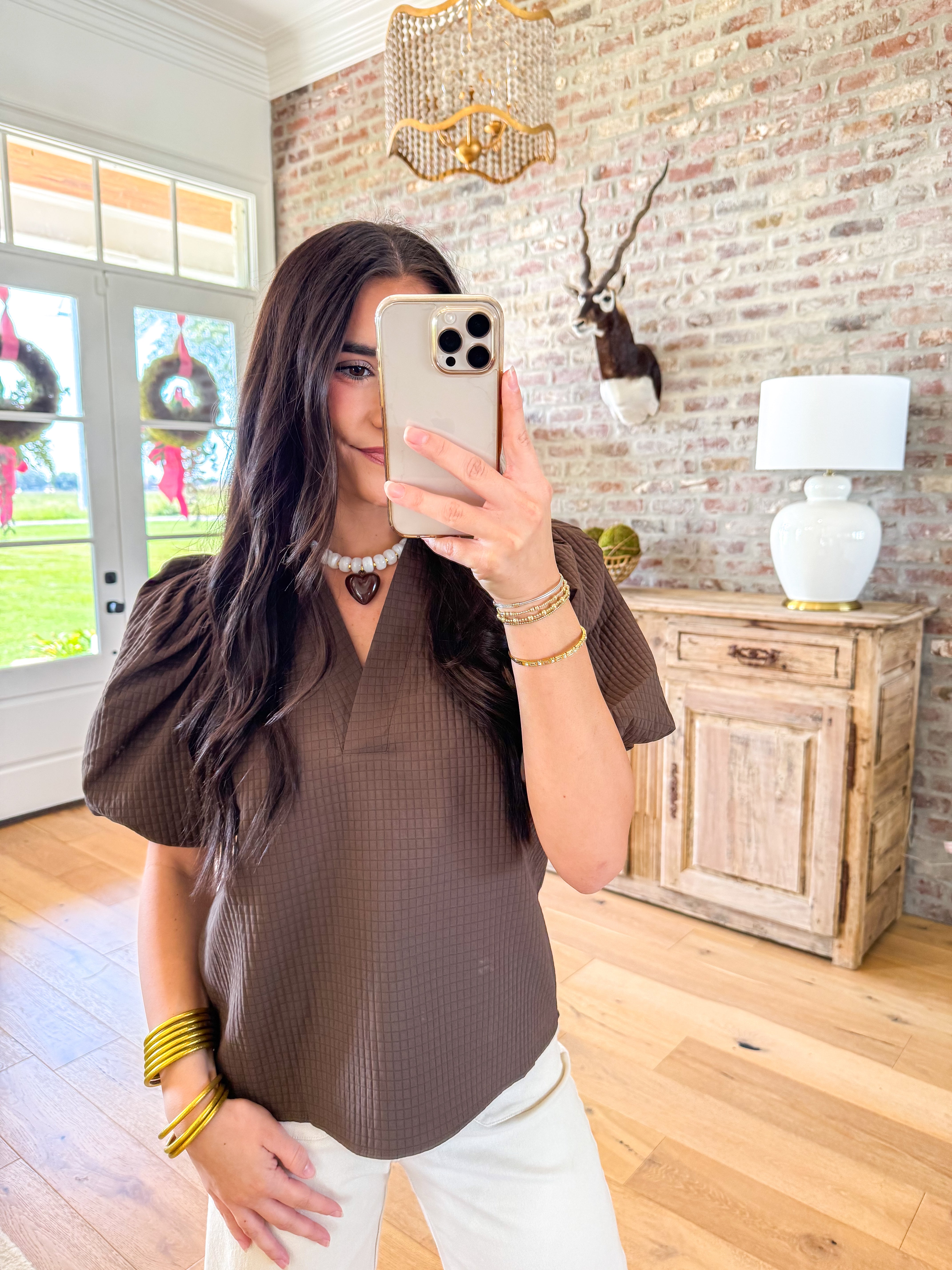 The Hadley Puff Sleeve Top Brown