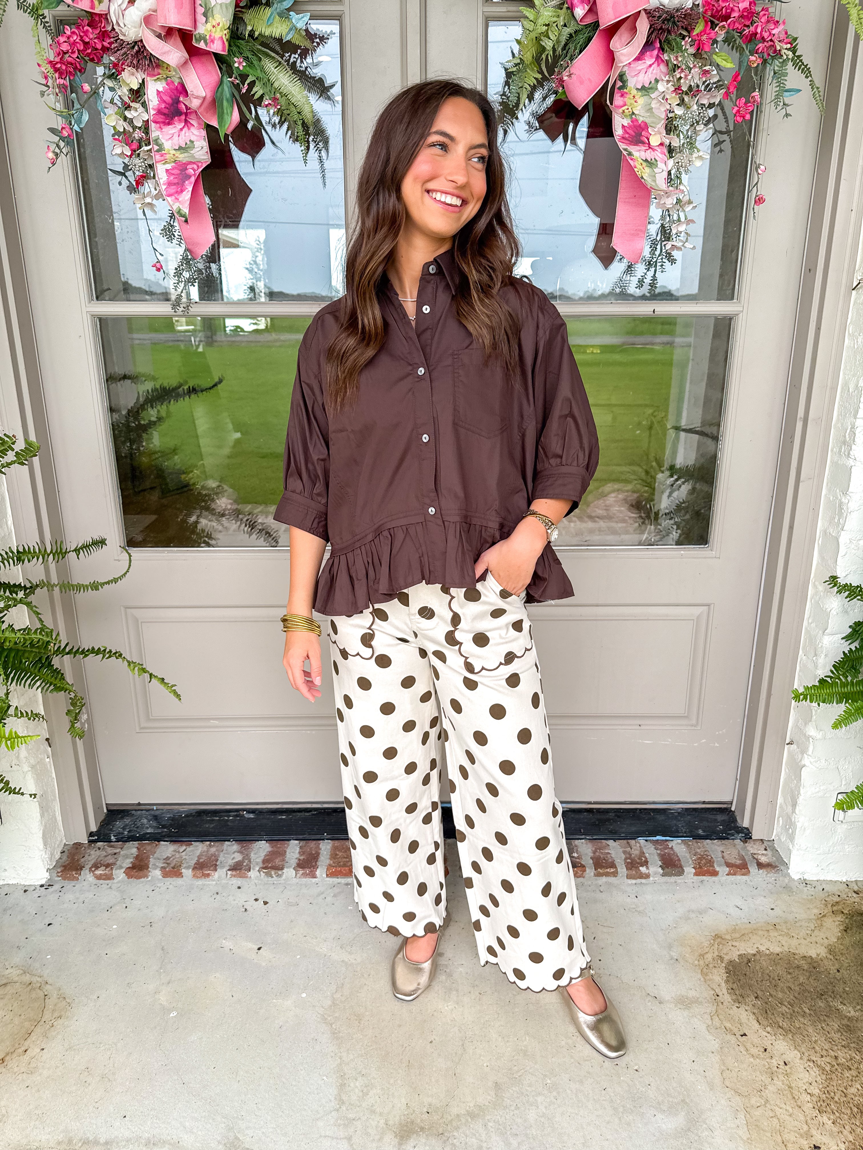 The Espresso Ruffle Button-Down