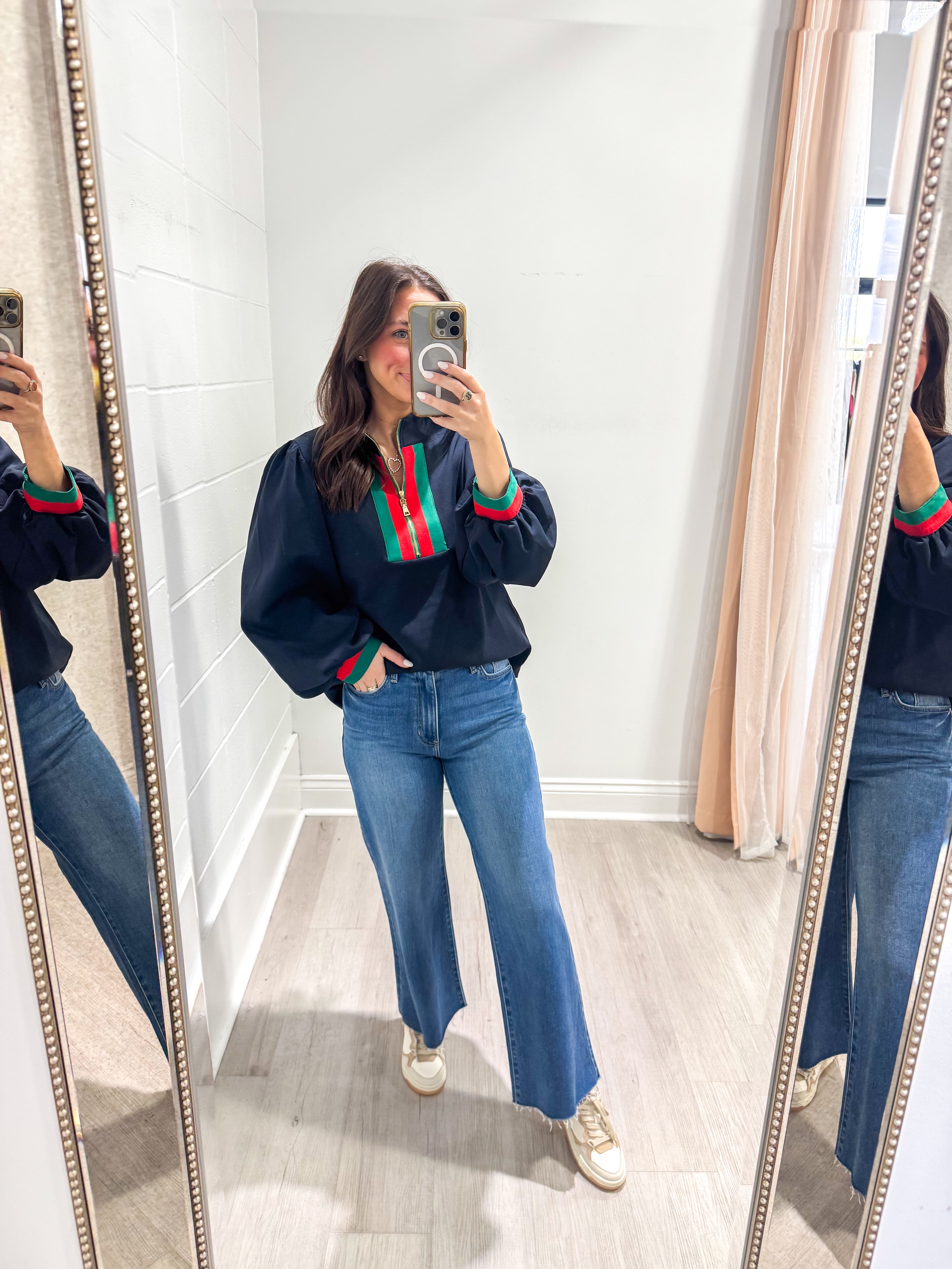 Navy Contrast Quarter-Zip Top