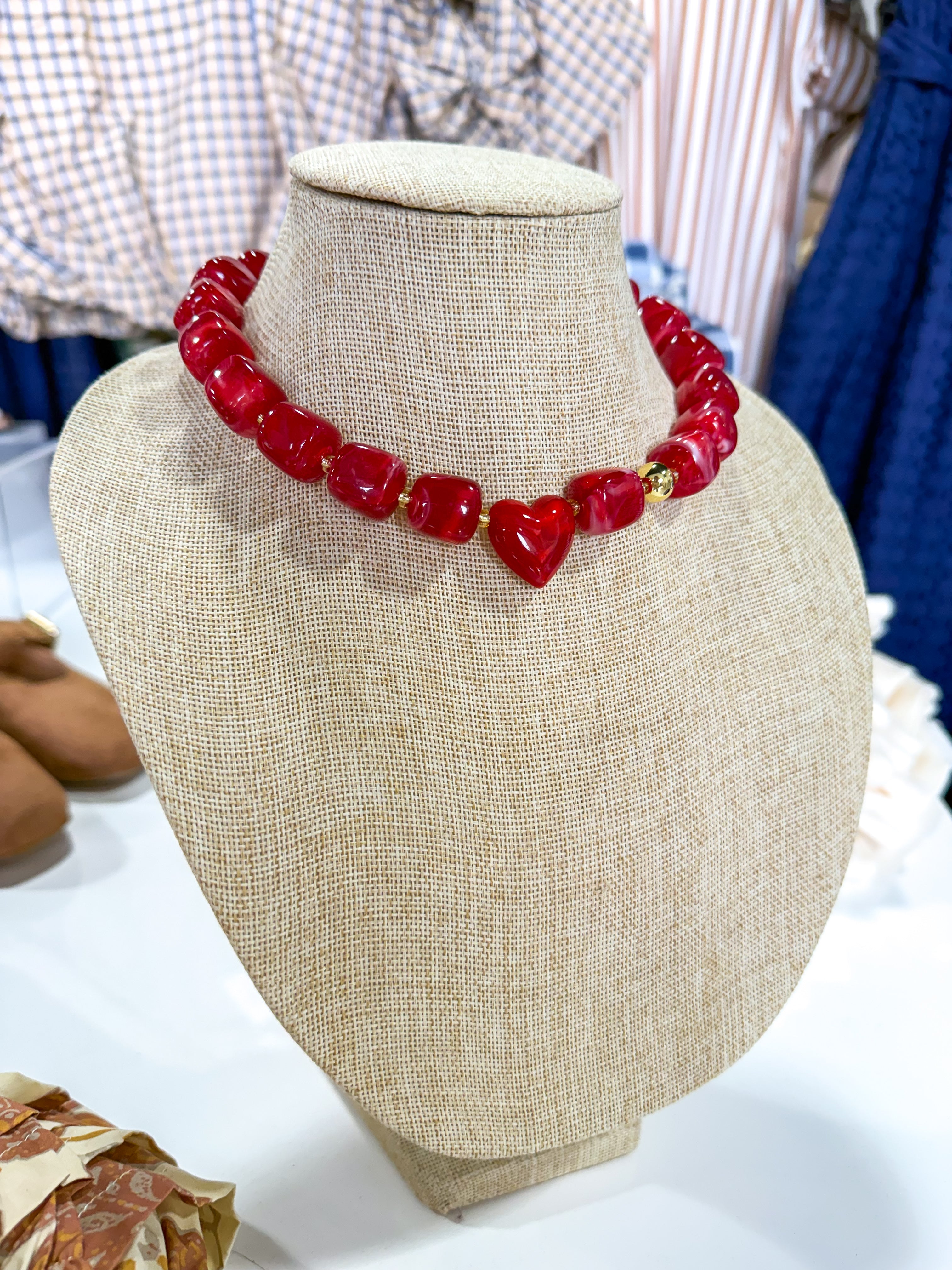 Red Beaded Heart Necklace