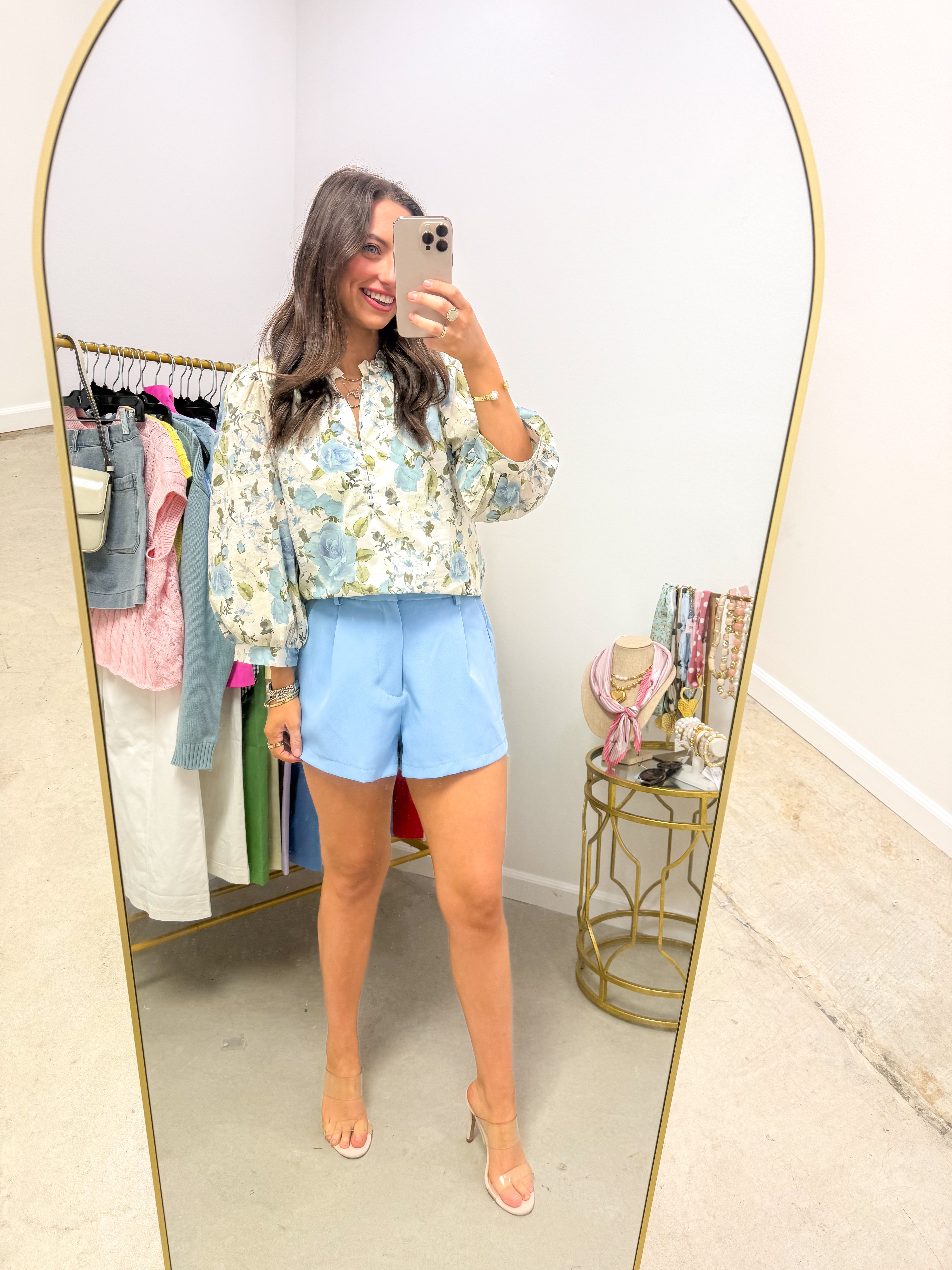 Heather Blue High-Waisted Tailored Short