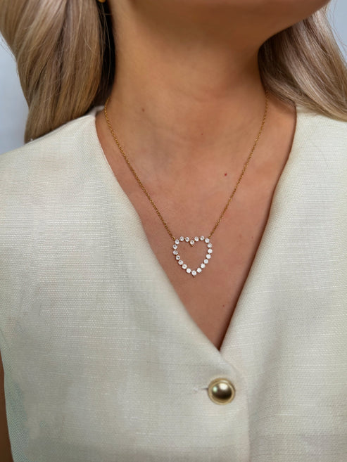 Pave Hollow Heart Necklace