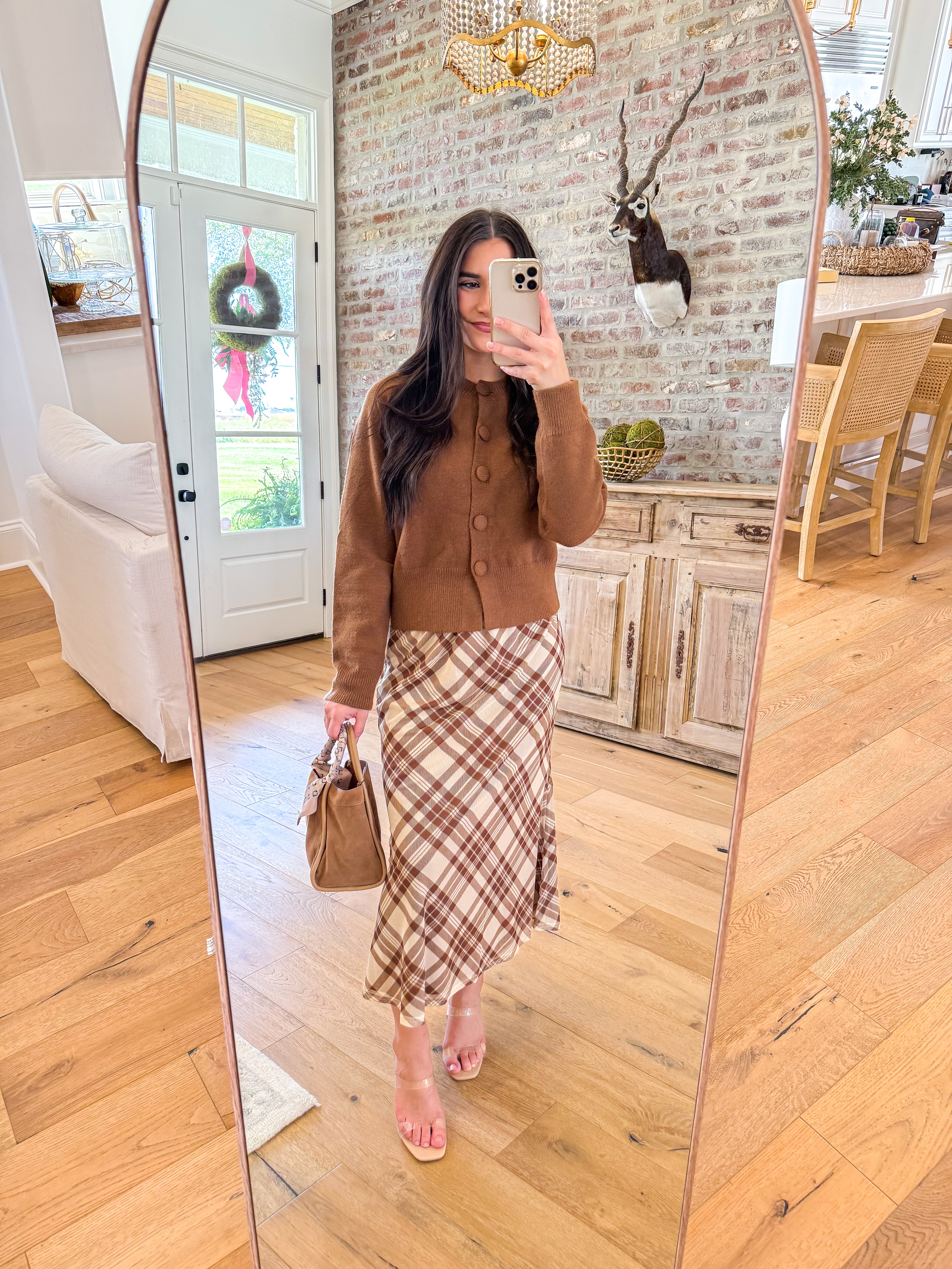 Camel Charm Cropped Cardigan