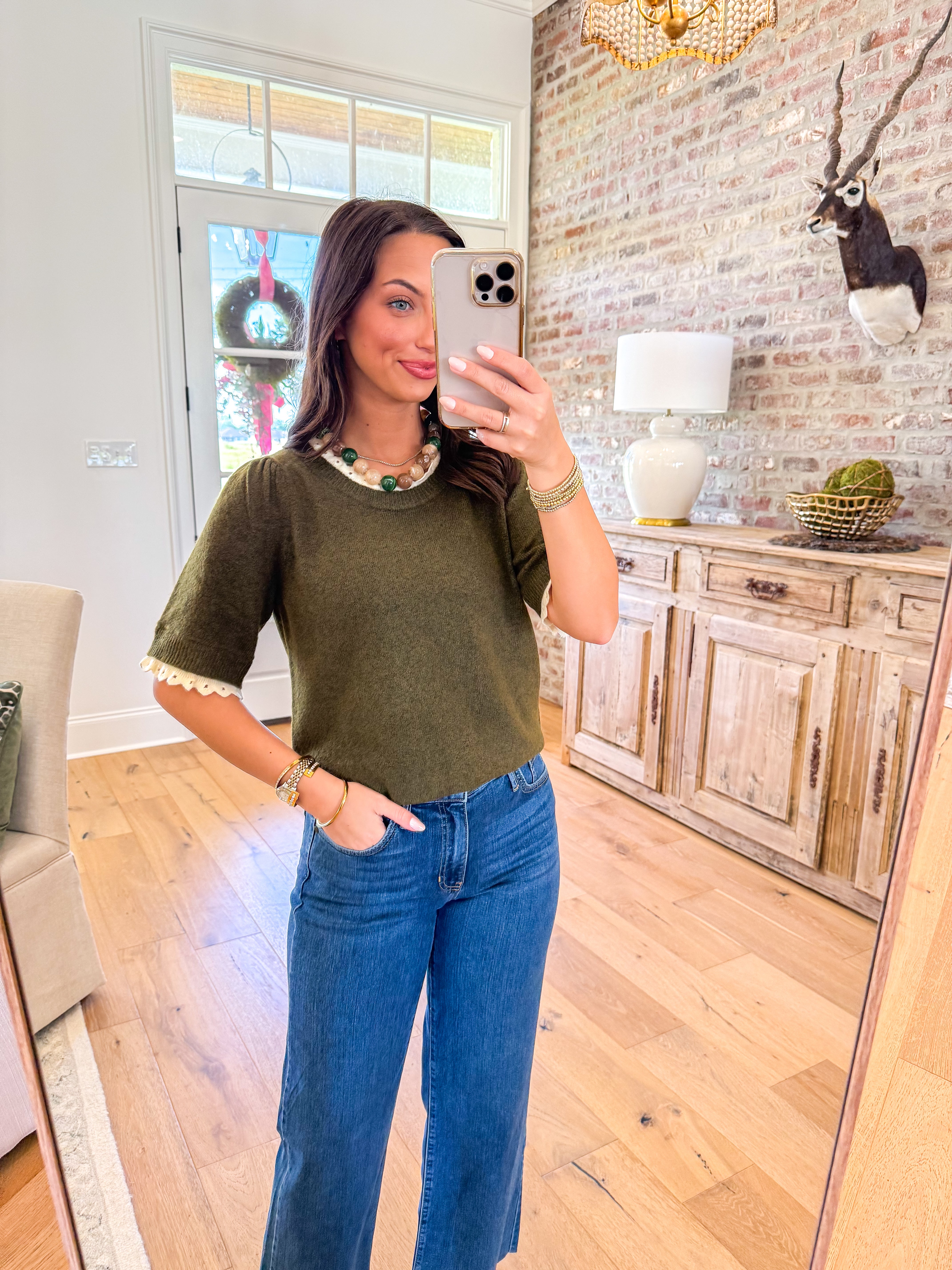 Olive & Ivory Scallop Sweater