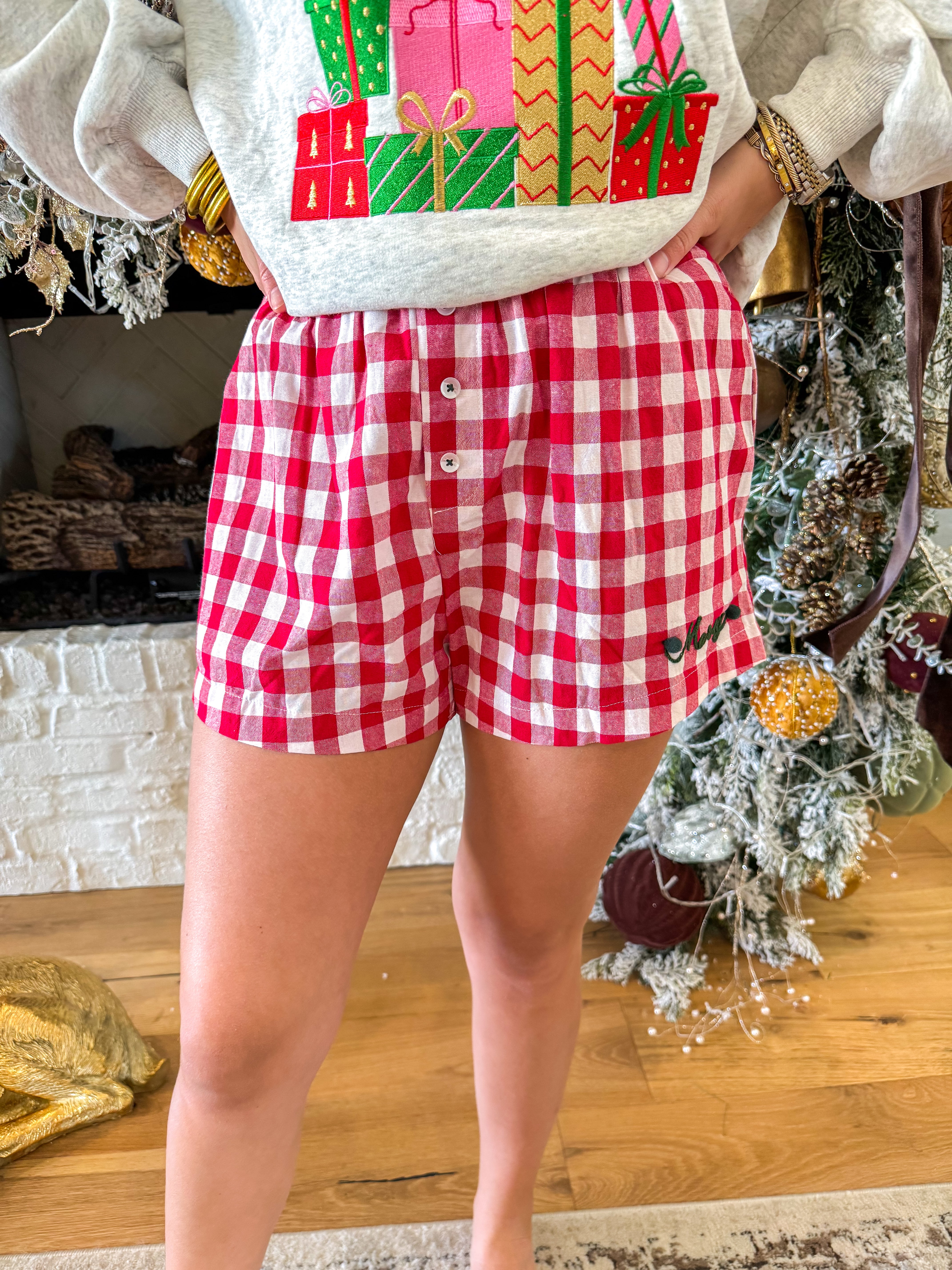 Red Gingham Merry Boxer Shorts