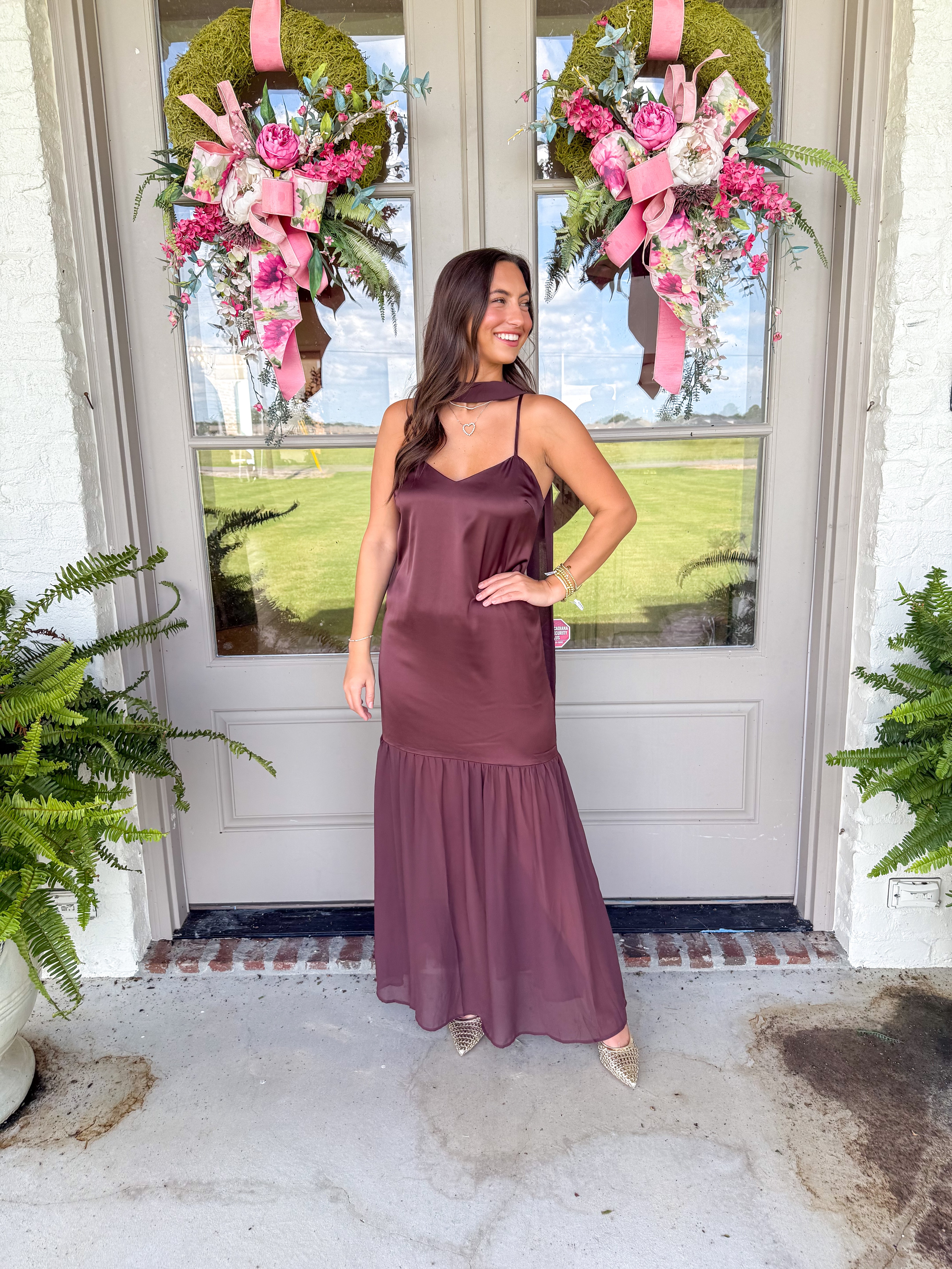 The Evangeline Chiffon Maxi Brown