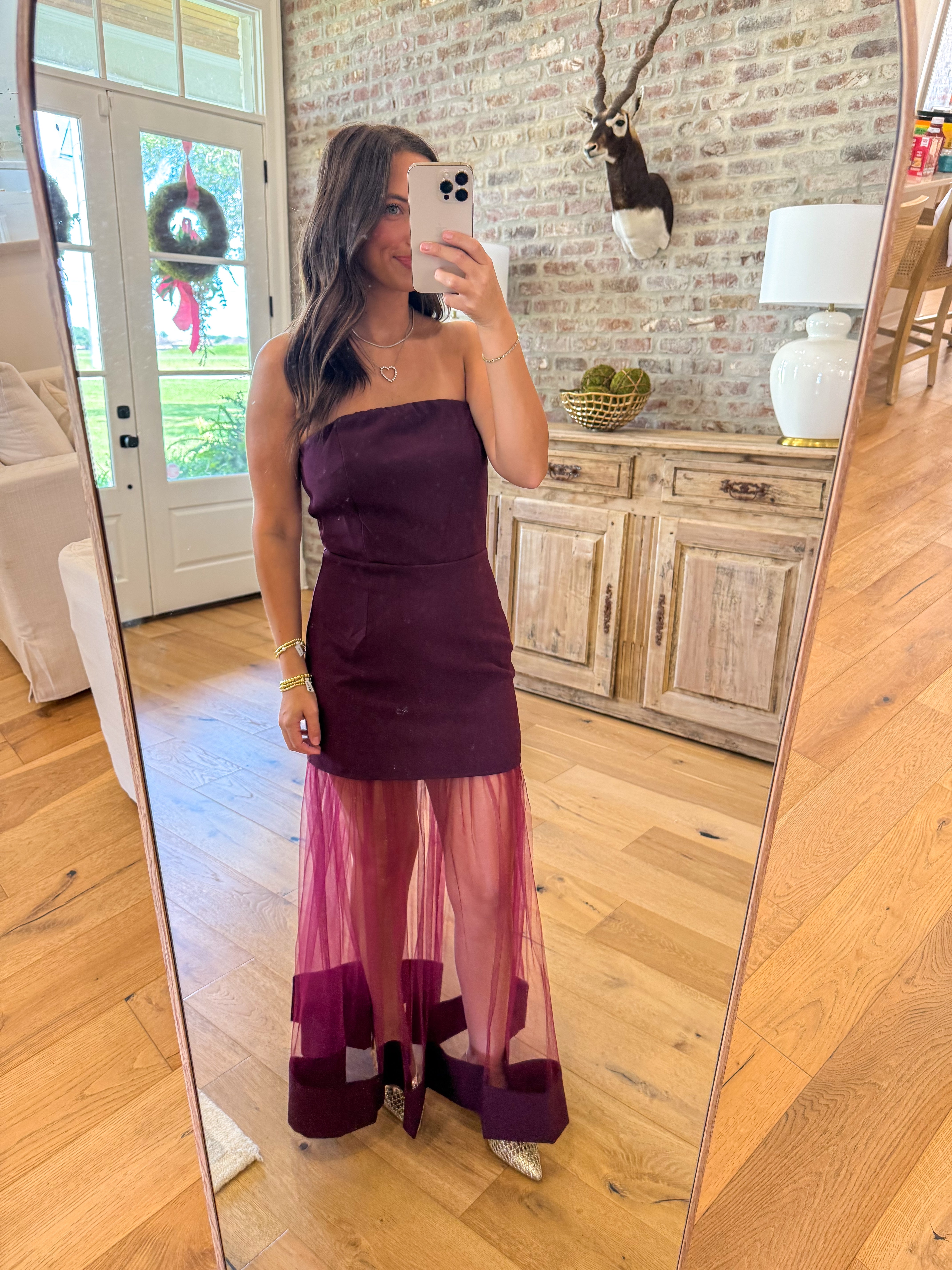 Wine & Whisper Tulle Midi Dress