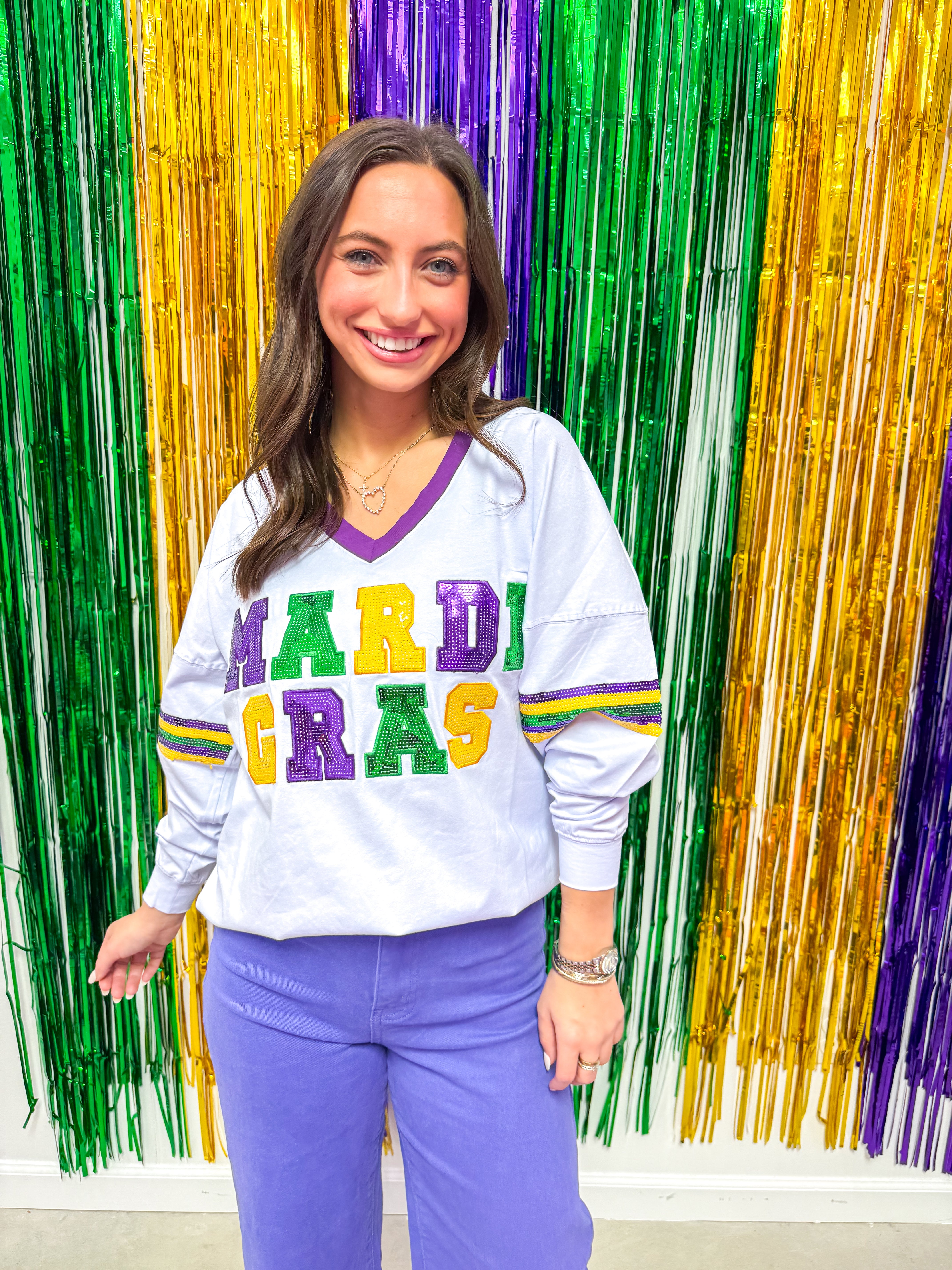 Bright Mardi Gras Sequin LG Shirt