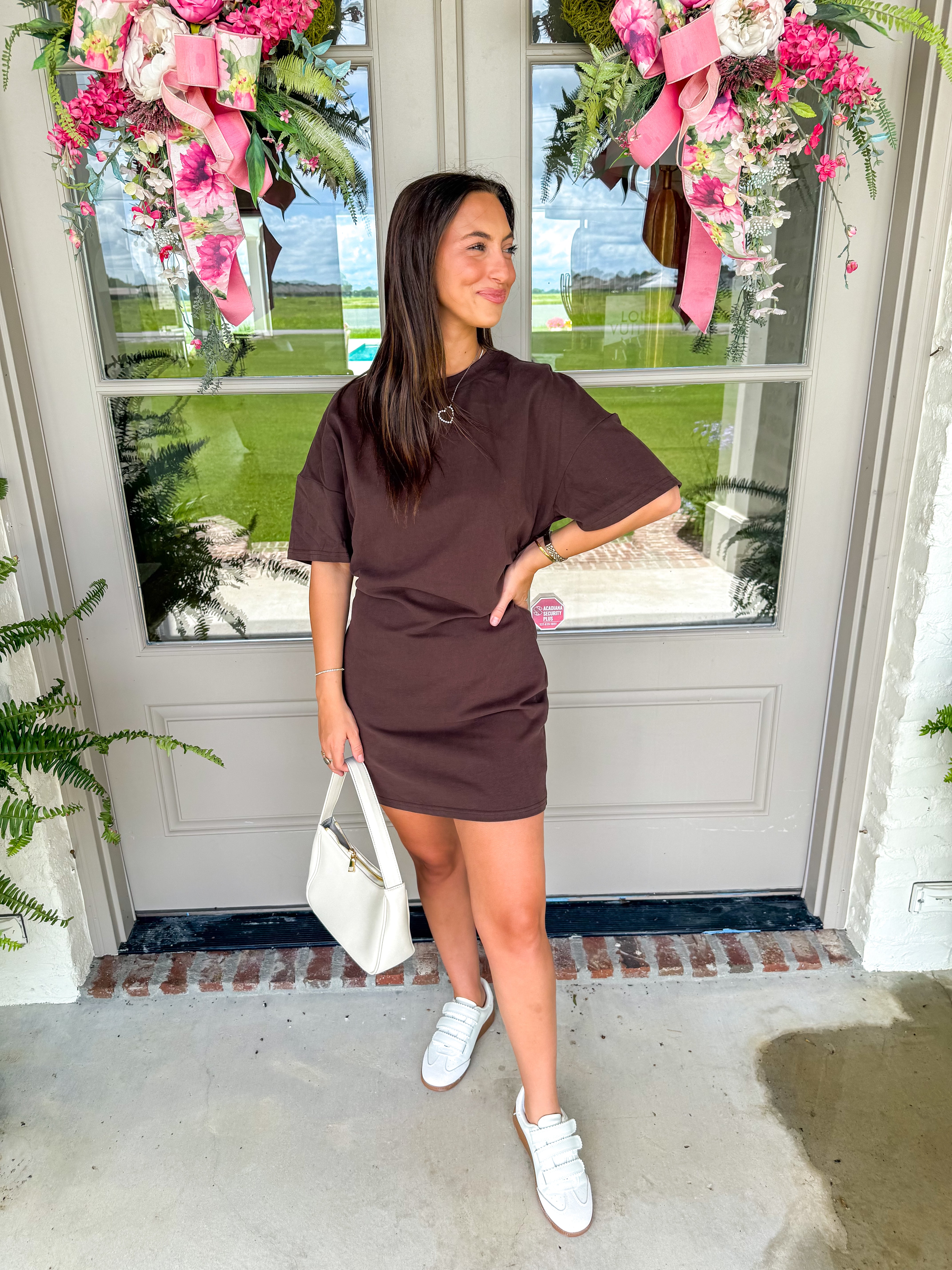 Erin Elbow Sleeve Ruched T-Shirt Mini Dress