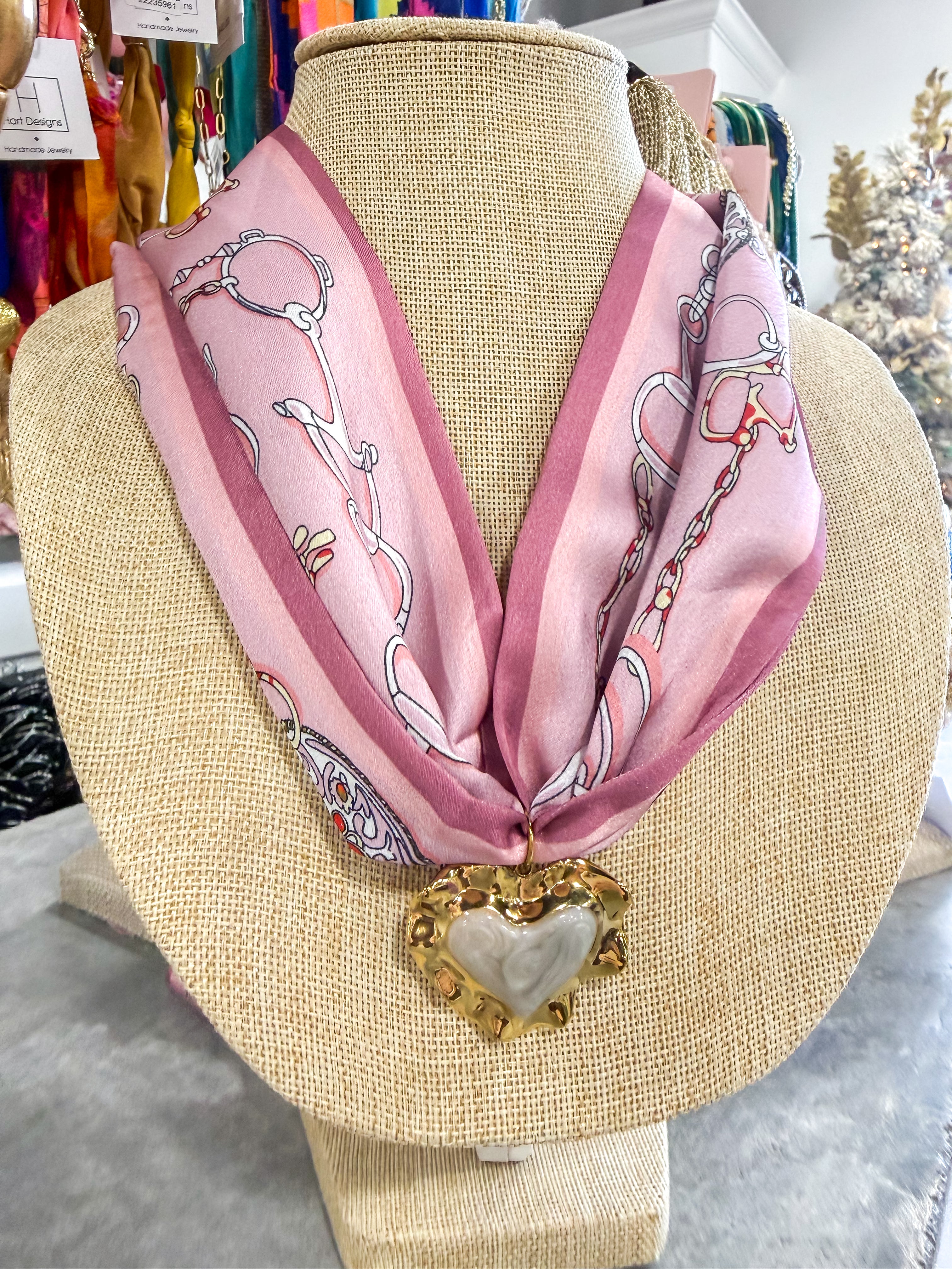 Small Heart Pink Chain Scarf Necklace