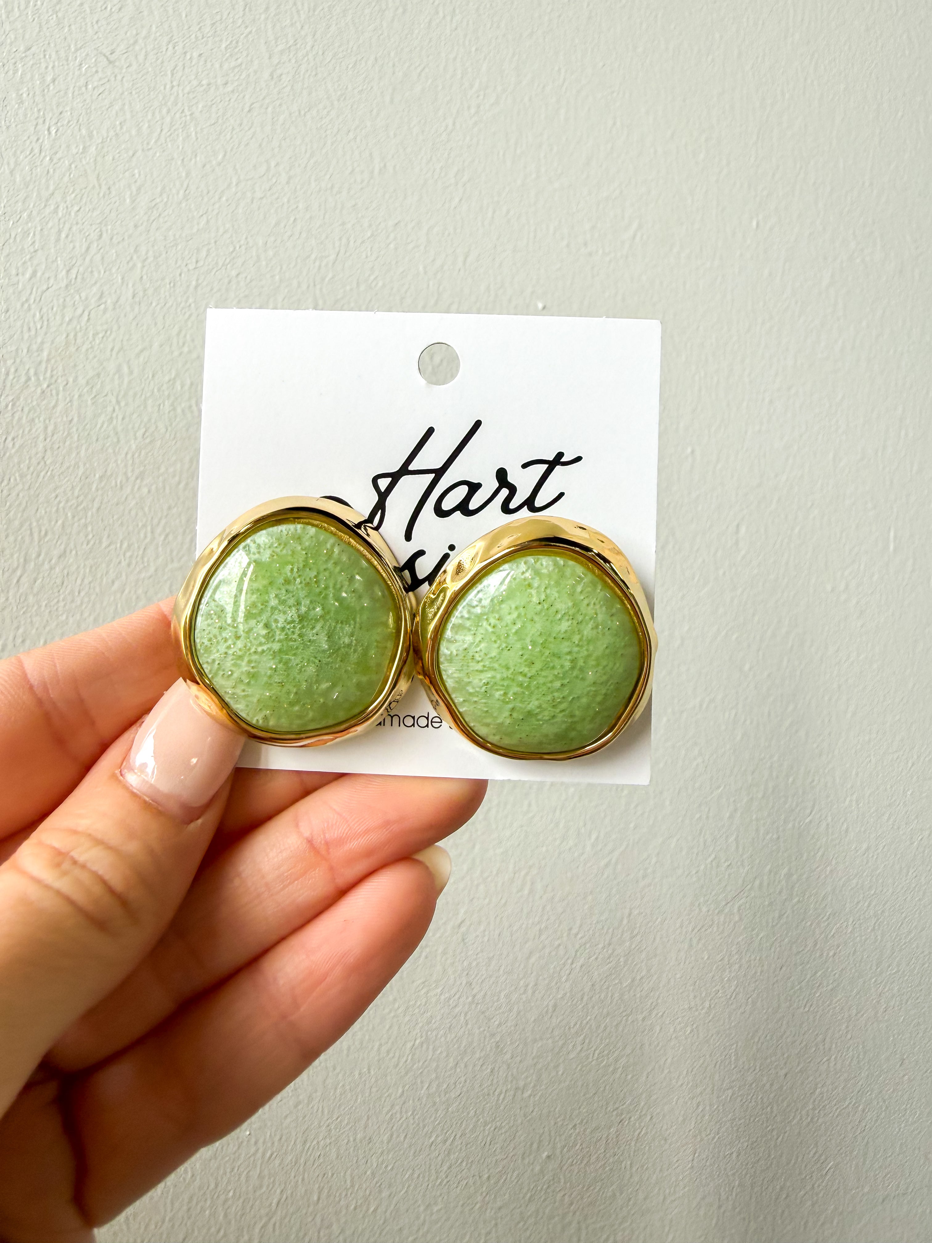 Large Circle Gold Green Studs