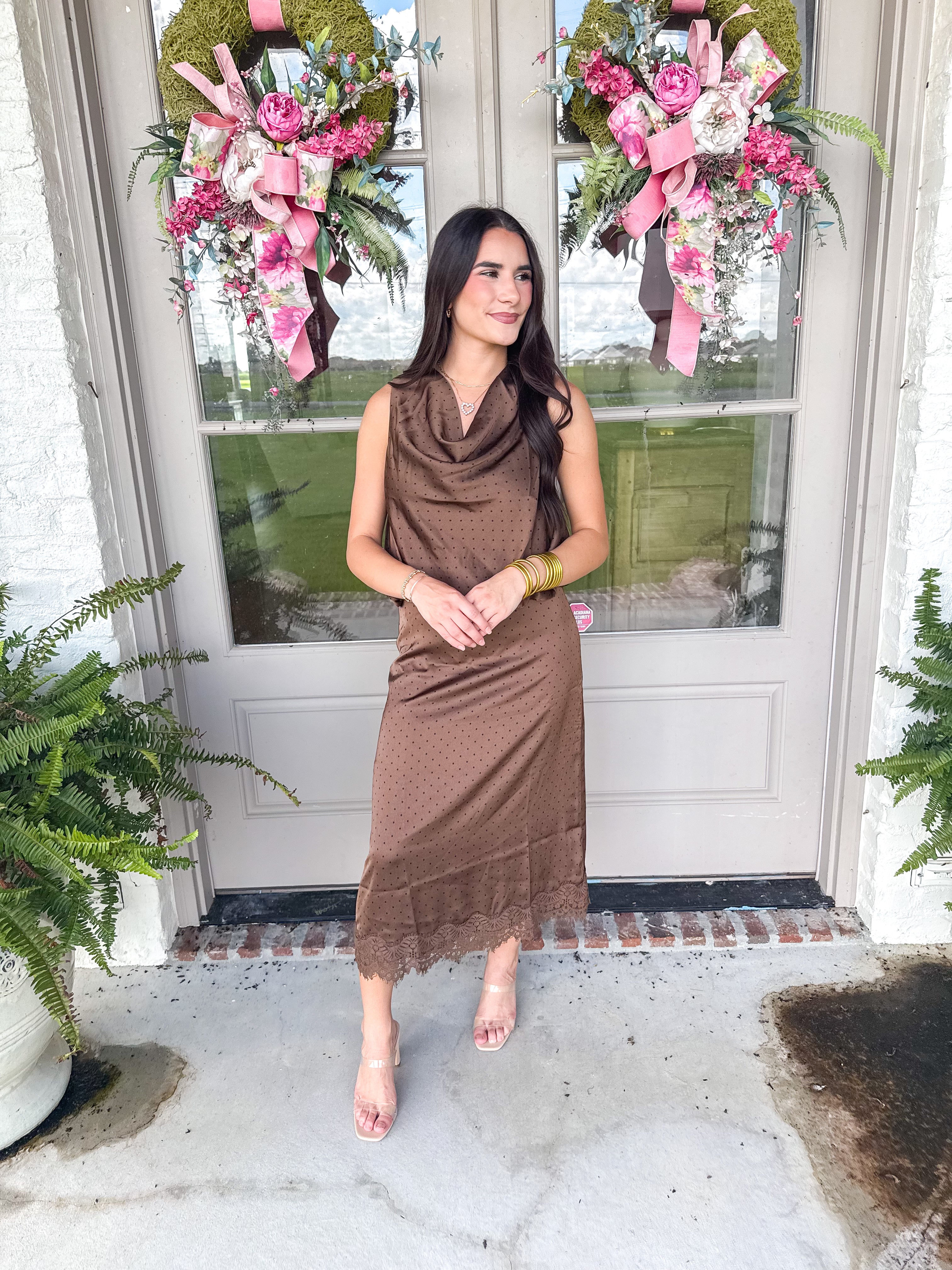 Polka Dot Draped Cowl Top