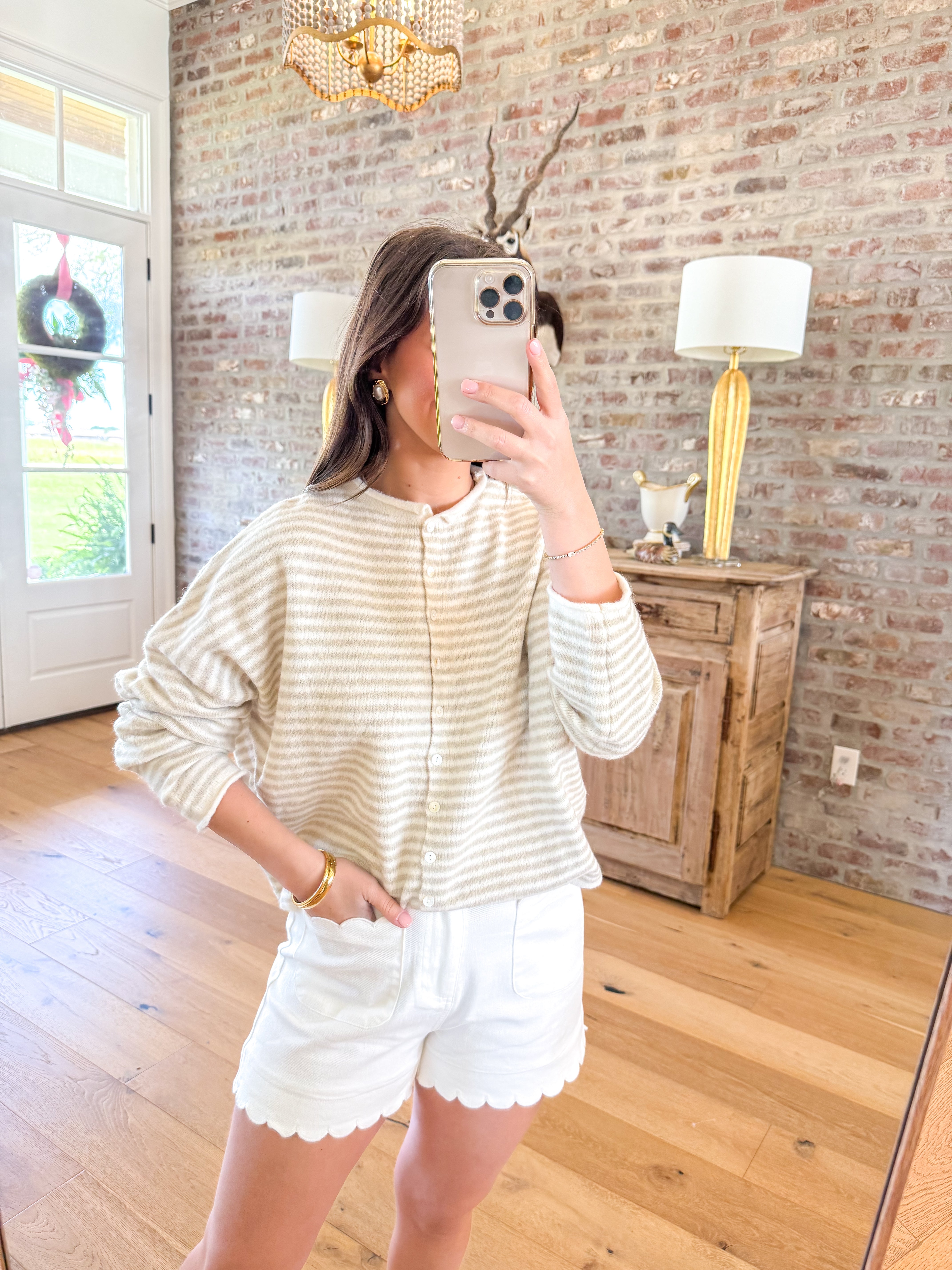 Piper Cardigan Striped Taupe