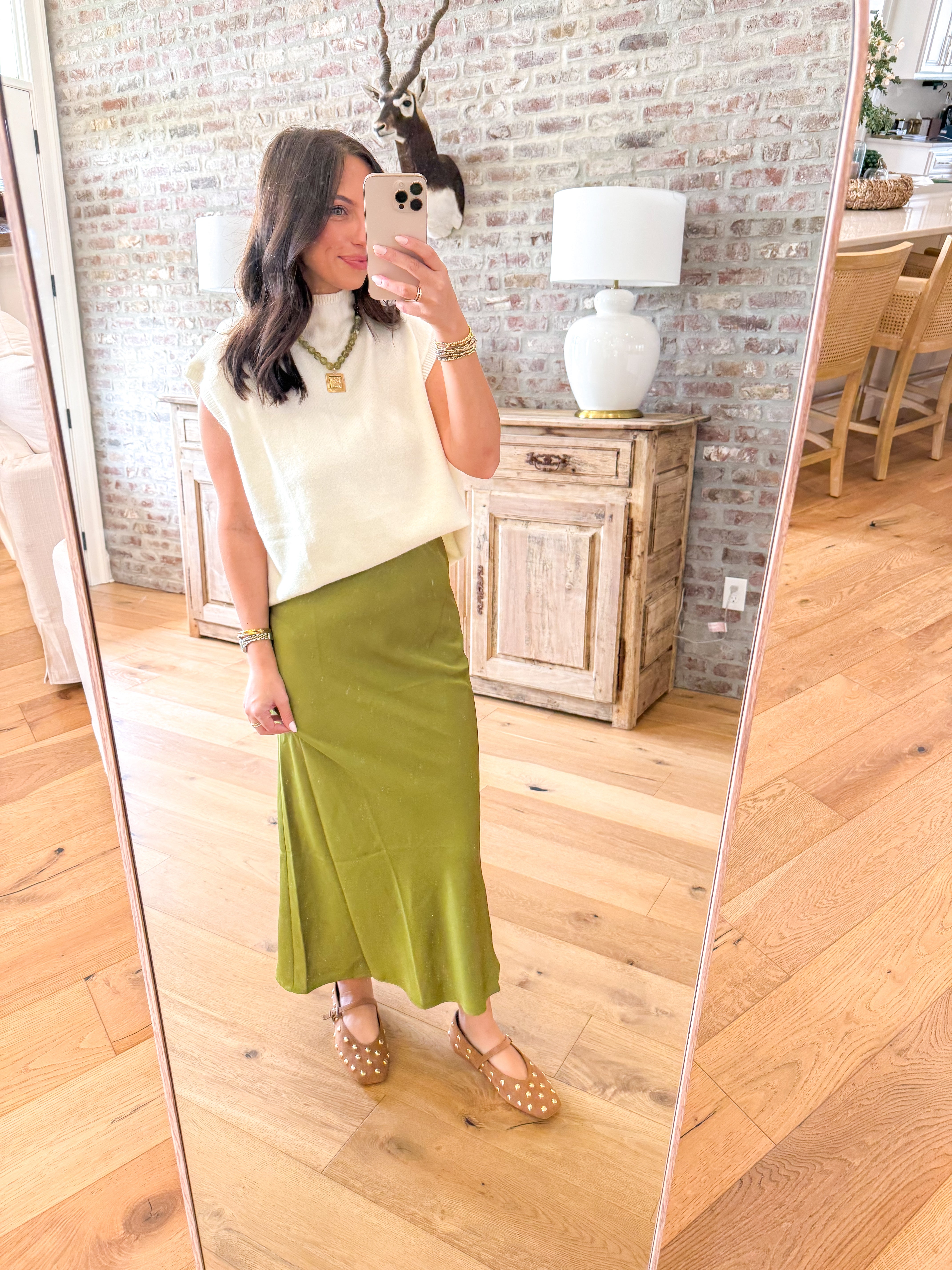 Satin Midi Skirt Olive