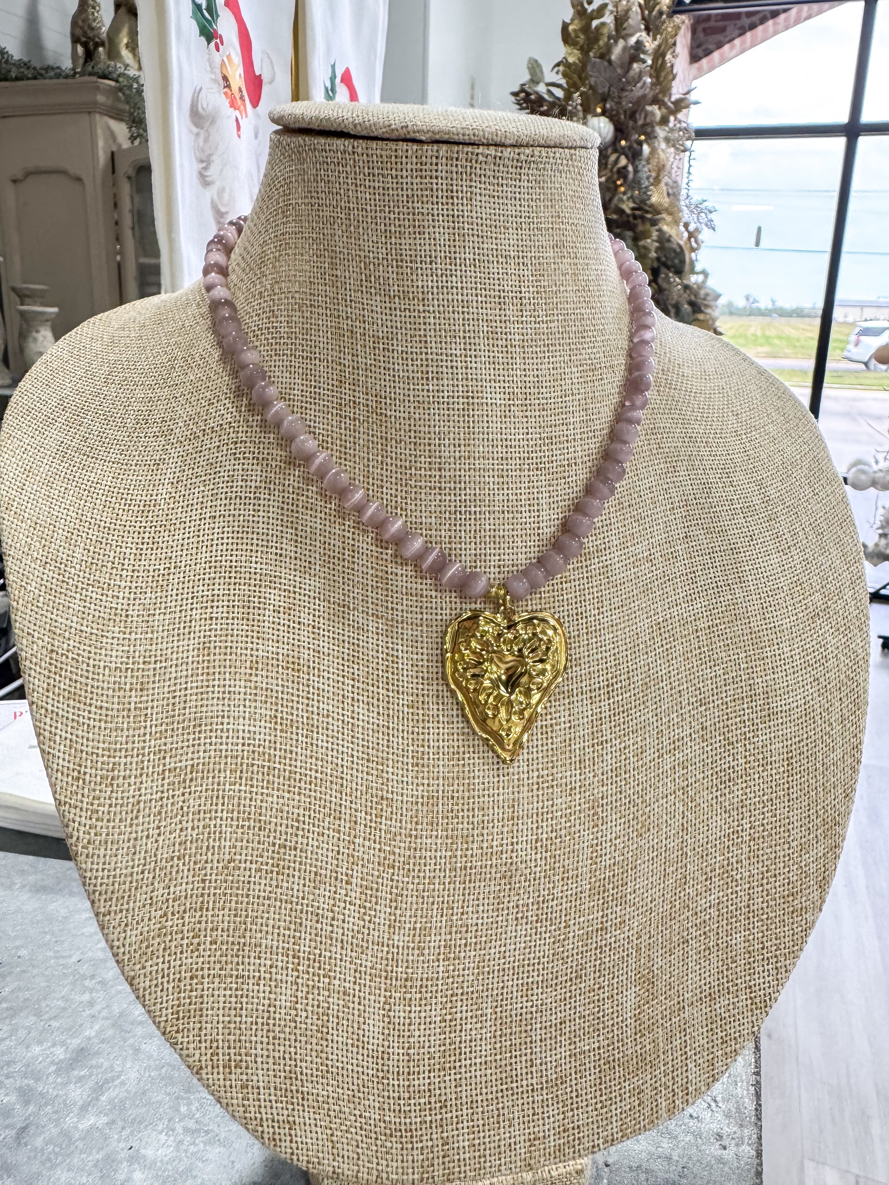 Small Purple Stone Heart Necklace