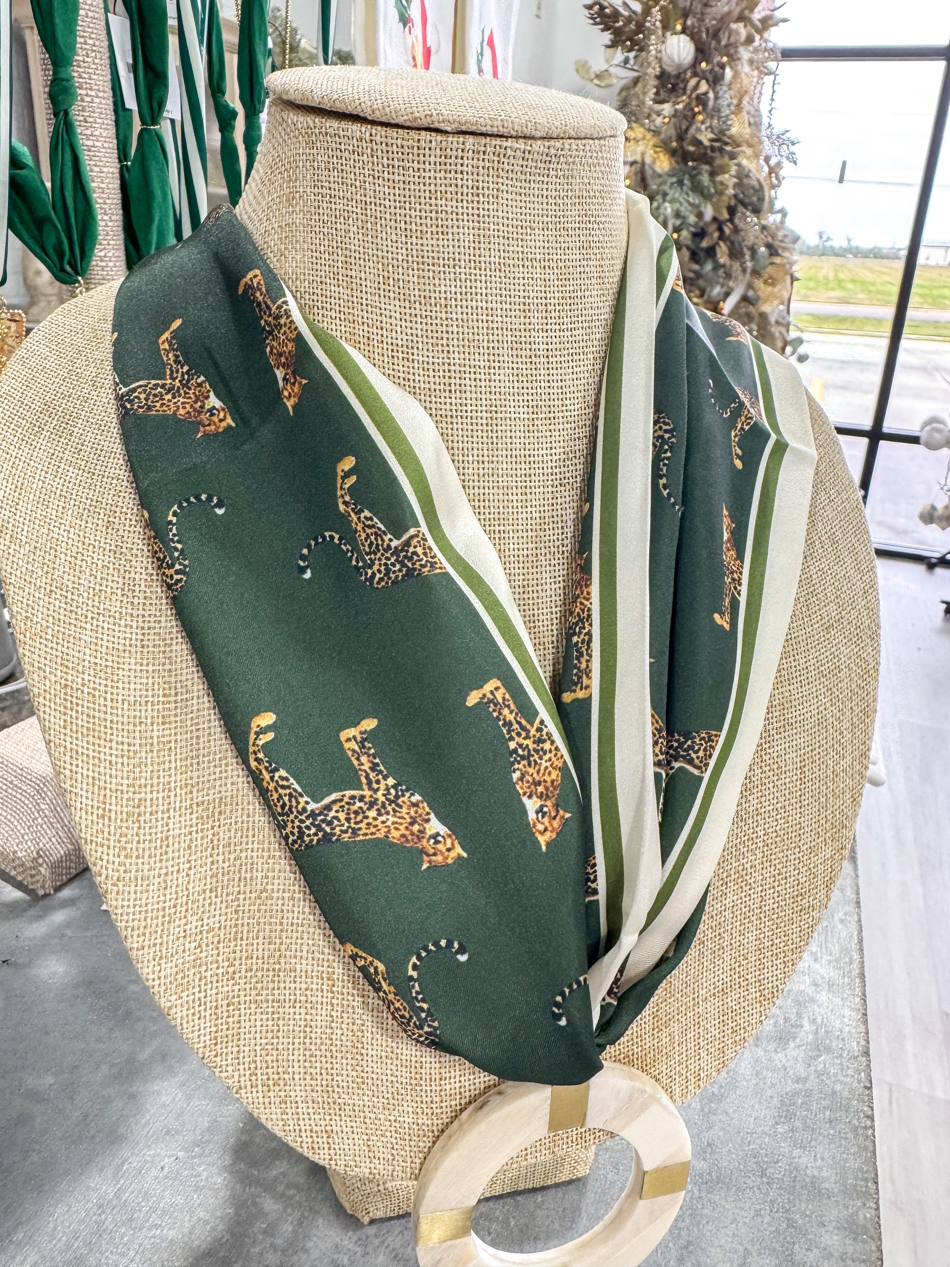 Olive Cheeta Scarf Necklace Ivory Circle Pendant